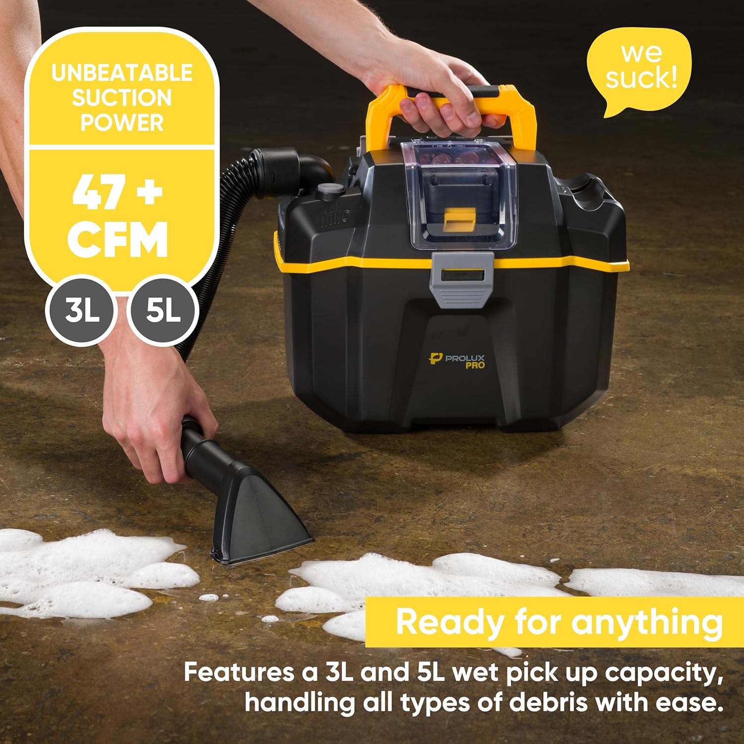 Prolux Cordless Commercial Wet/Dry Vacuum Cleaner - Powerful Portable Vac for Home, Garage, Car & RV Cleaning - 20V Rechargeable Handheld Vacuum with Multi-Surface Tool Kit
