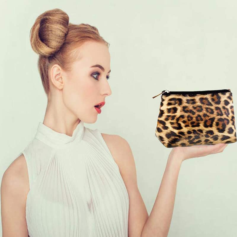 Leopard Print Makeup Bag for Women - Cheetah Pattern Travel Cosmetic Pouch & Brush Organizer - Waterproof Toiletry Bag for Gym, Vacation, and Daily Use