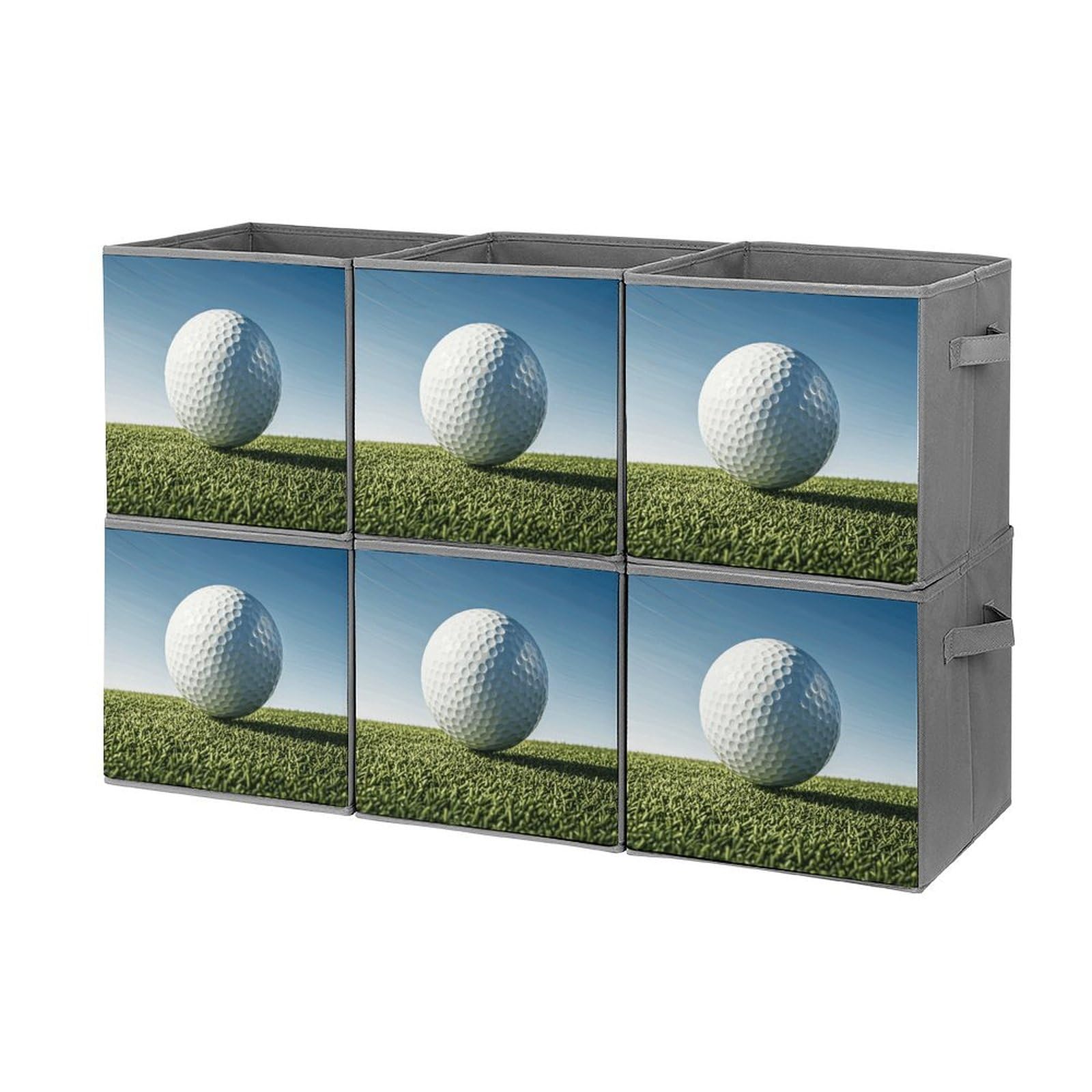 6-Piece Collapsible Storage Bins with Handles - Golf Ball Printed Foldable Organizer Boxes for Shelves, Closet & Home Organization - Perfect for Golf Gear, Toys, Laundry & Household Storage
