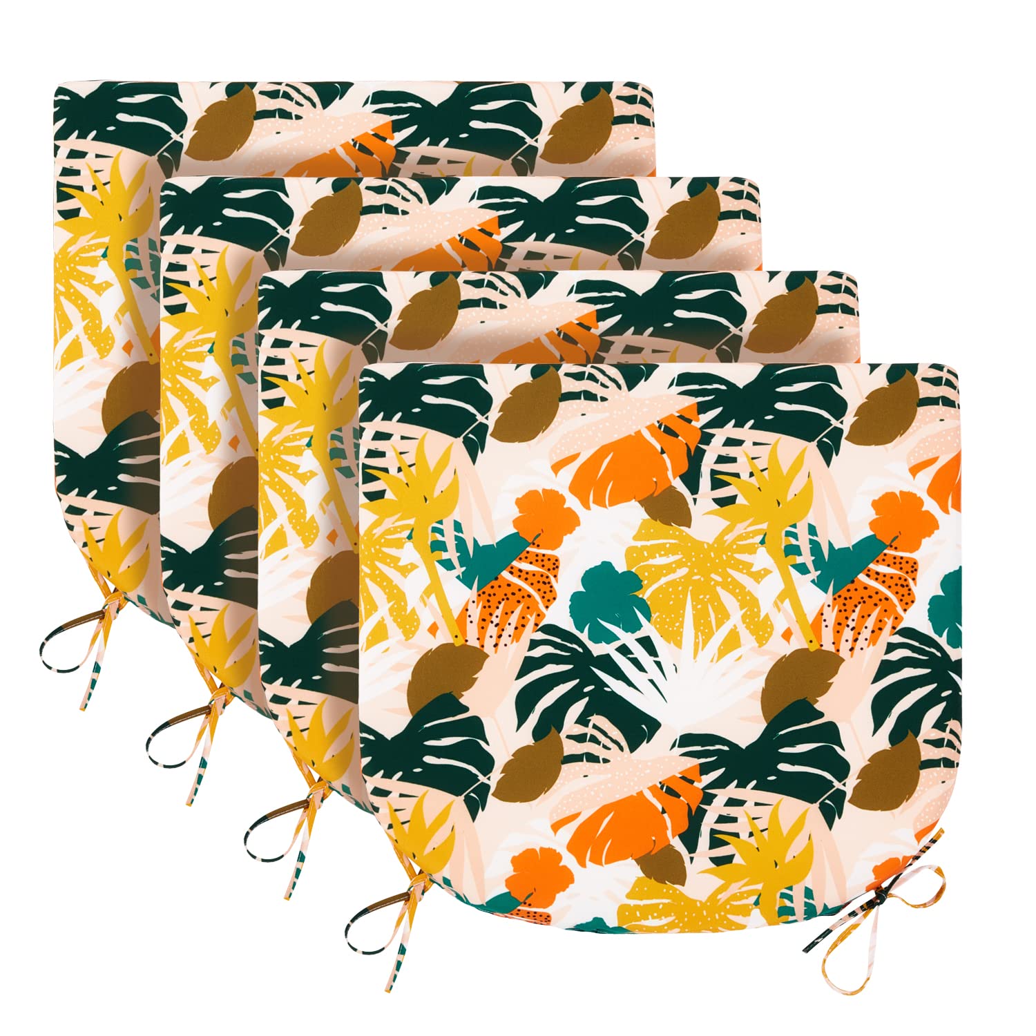 Premium Outdoor Chair Cushions Set of 4 - Water Resistant Patio Furniture Cushions with Secure Ties (17x16x2 Inch) - Colorful Leaf Pattern - Perfect for Garden, Deck, Poolside & Patio Relaxation
