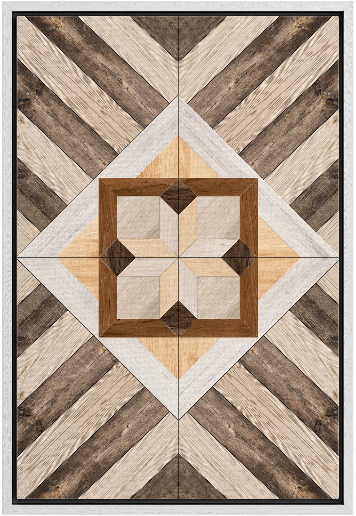 IDEA4WALL Framed Canvas Print - Modern Abstract Geometric Wood Panel Wall Art, Minimal Nordic Boho Decor for Living Room, Bedroom, Office, 24x36 Inches, White - Perfect for Home, Apartment, and Workspace Decor