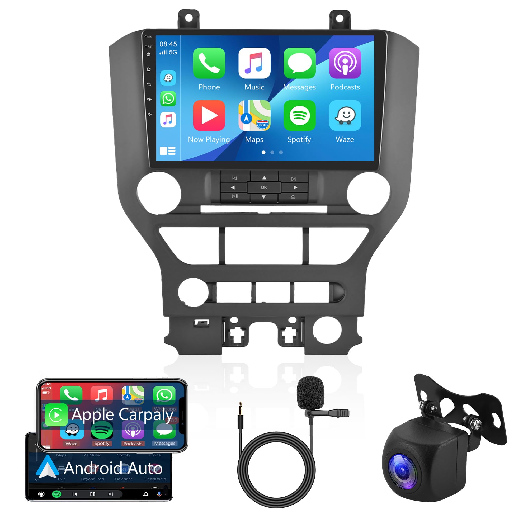 Rimoody 9 Inch Touch Screen Car Stereo for Ford Mustang 2015-2020 | 2GB RAM 32GB ROM | Wireless Apple CarPlay & Android Auto | GPS Navigation | Bluetooth | WiFi | FM Radio | Backup Camera | Perfect for Road Trips & Daily Commuting