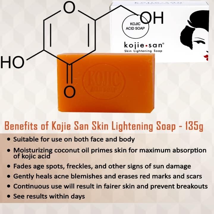 Kojie San Kojic Acid Soap with Coconut Oil & Orange Scent - 135g Brightening Bar for Skin Lightening, Dark Spot Treatment & Even Skin Tone - Perfect for Daily Face & Body Cleansing Routine