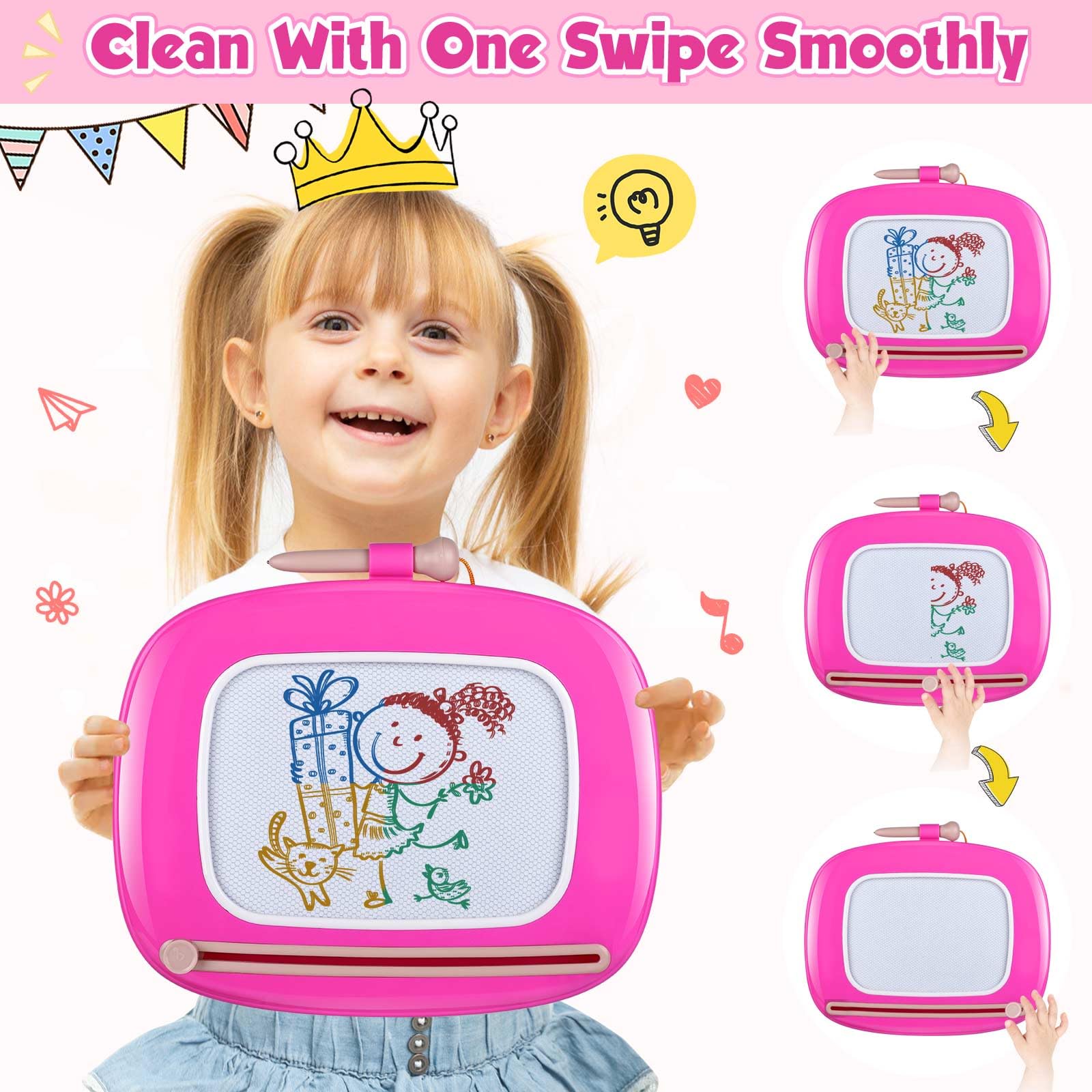Magnetic Drawing Board for Toddlers 1-3 Years - Smasiagon Doodle Board with Stylus for Kids, Early Learning Writing & Sketch Pad Toy - Perfect Birthday, Easter & Valentine's Day Gift for Boys & Girls (Deep Pink) | Fun Educational Toy for Home, Travel & Classroom Activities