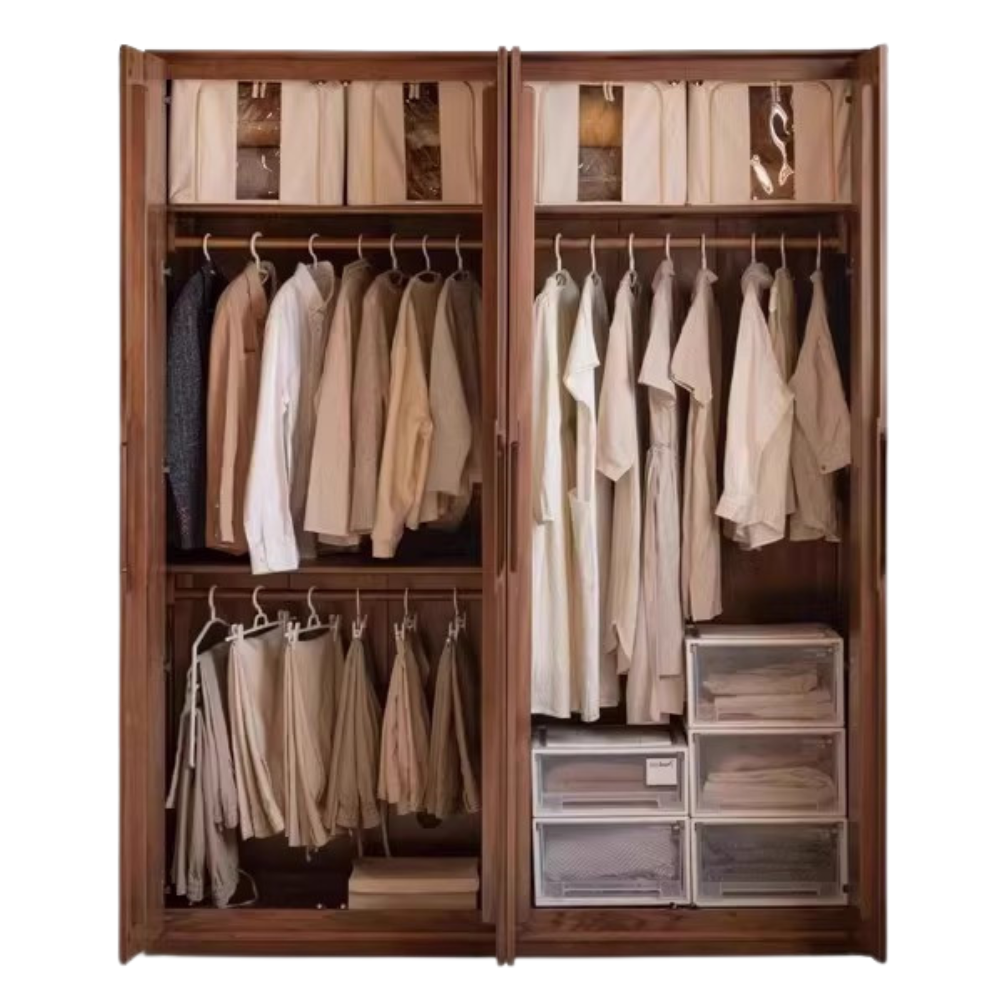 Solid Black Walnut Wood Large Wardrobe - Spacious Closet Organizer for Bedroom, Walk-in Closet & Master Suite Storage