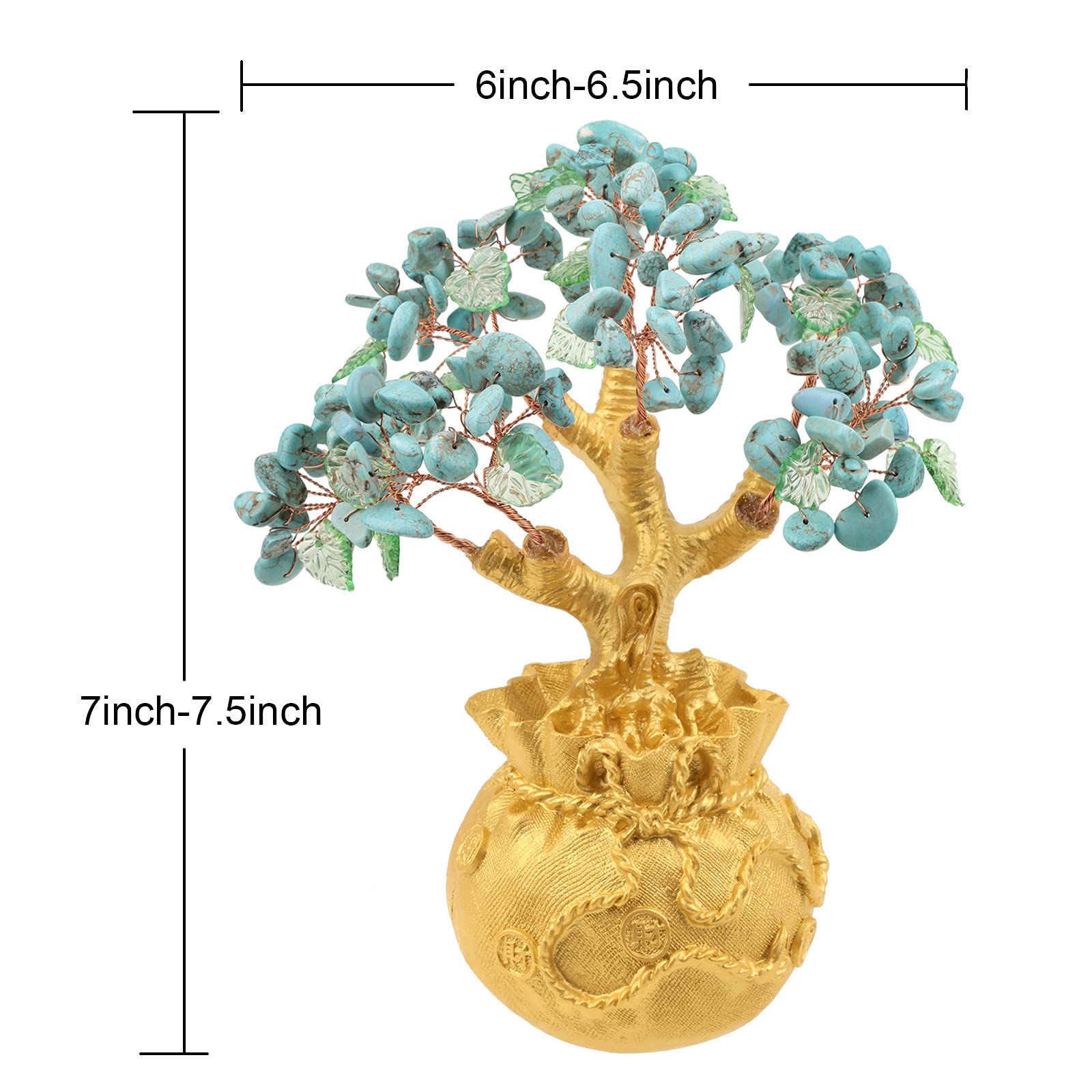 RockCloud Crystal Money Tree with Golden Money Bag - Feng Shui Wealth & Luck Bonsai for Home Office Decor - Howlite Turquoise Stone - Perfect for Desk Decor, Housewarming Gift & Positive Energy Boost