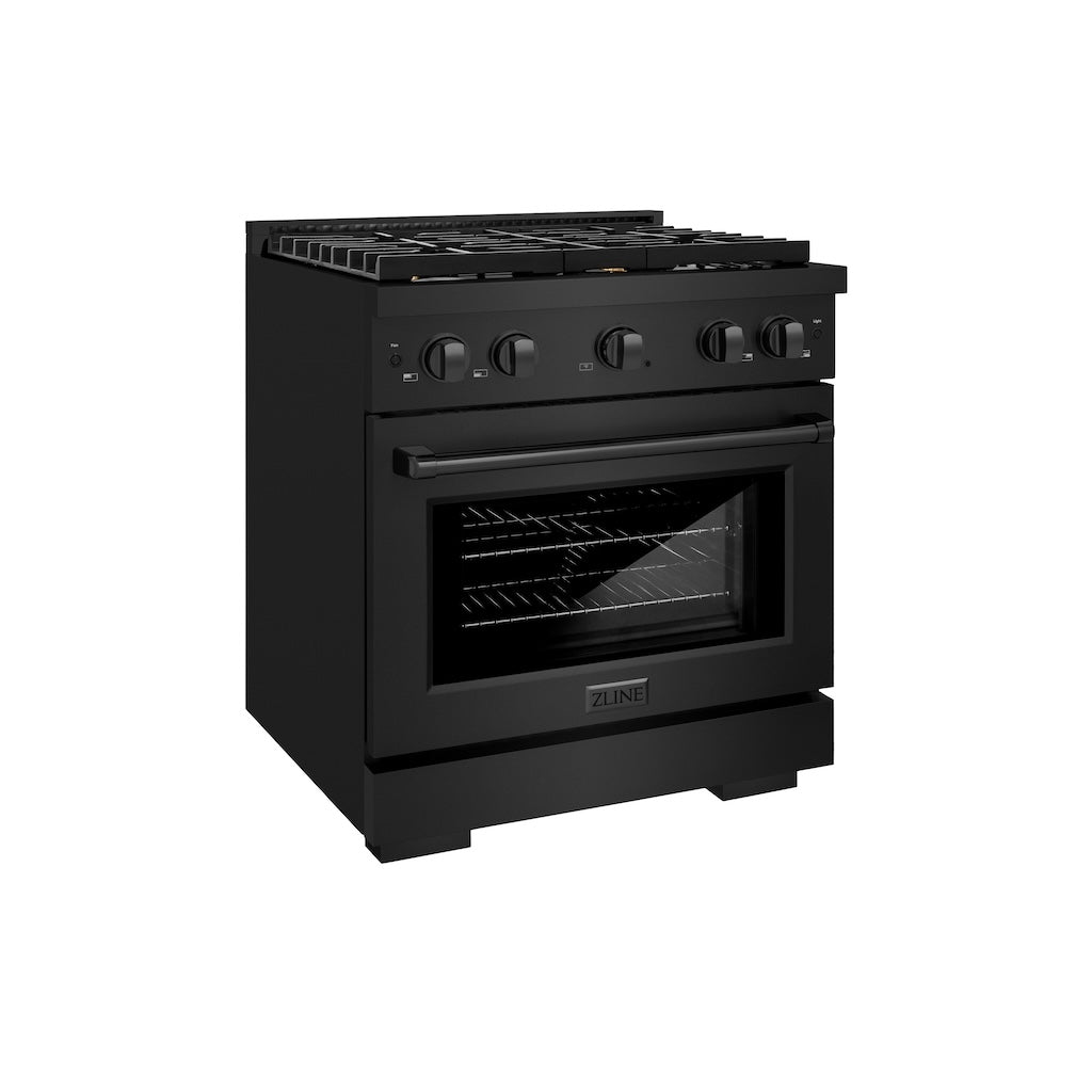 ZLINE 30-inch 4.2 cu. ft. Black Stainless Steel Gas Range with Convection Oven & 4 Brass Burners - Perfect for Modern Kitchens, Home Cooking, and Professional Chefs (Model SGRB BR 30)