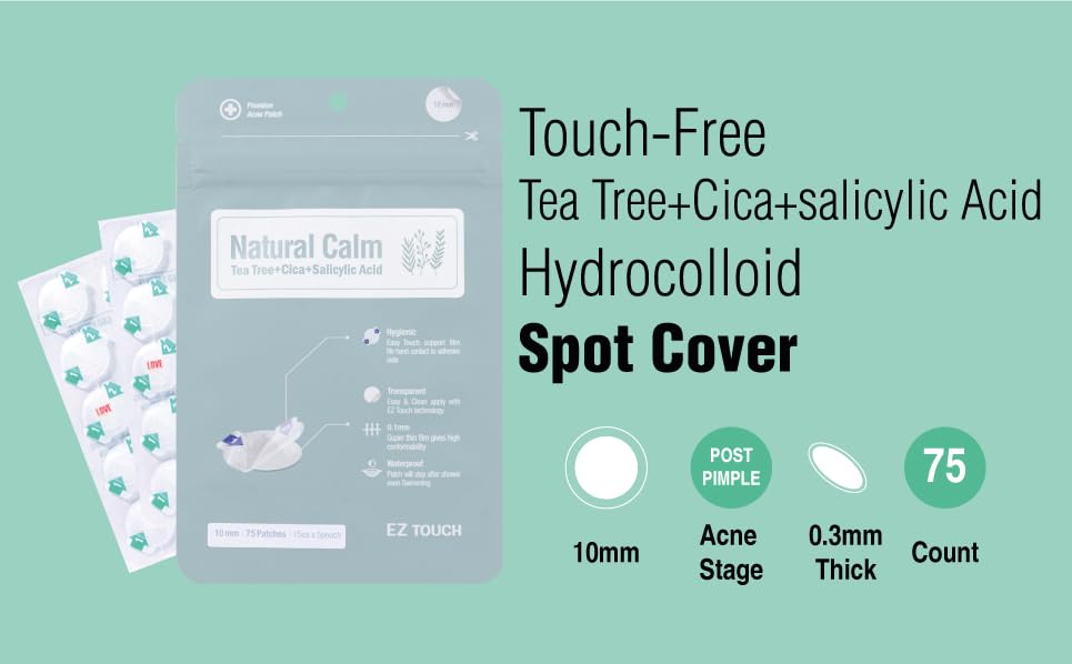 75 Acne Pimple Patches - Natural Calming 10mm Spot Treatment for Clear Skin | Easy & Clean Innovative Hydrocolloid Patches for Face | Perfect for Overnight Use, Travel & Daily Skincare Routine