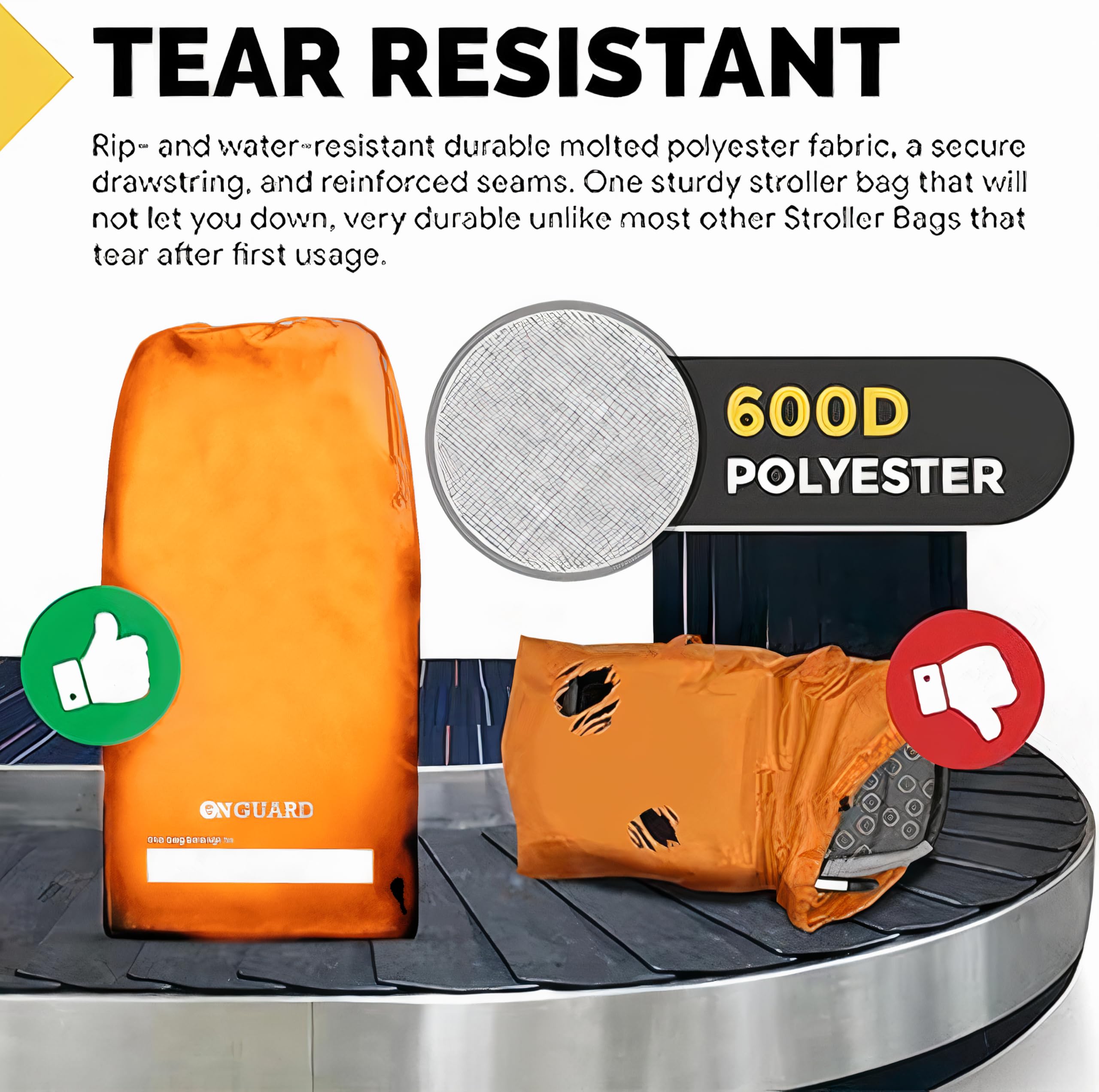 Waterproof Stroller Travel Bag for Airplane - Single & Double Gate Check Bag Backpack - Airline Approved Baby Stroller Cover for Air Travel & Storage | Perfect for Family Vacations, Airport Transfers & Everyday Use - Orange