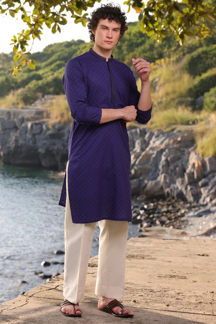Premium Cotton Blue Kurta by J. Junaid Jamshed - Comfortable Traditional Pakistani Attire for Men, Perfect for Eid, Weddings & Casual Wear