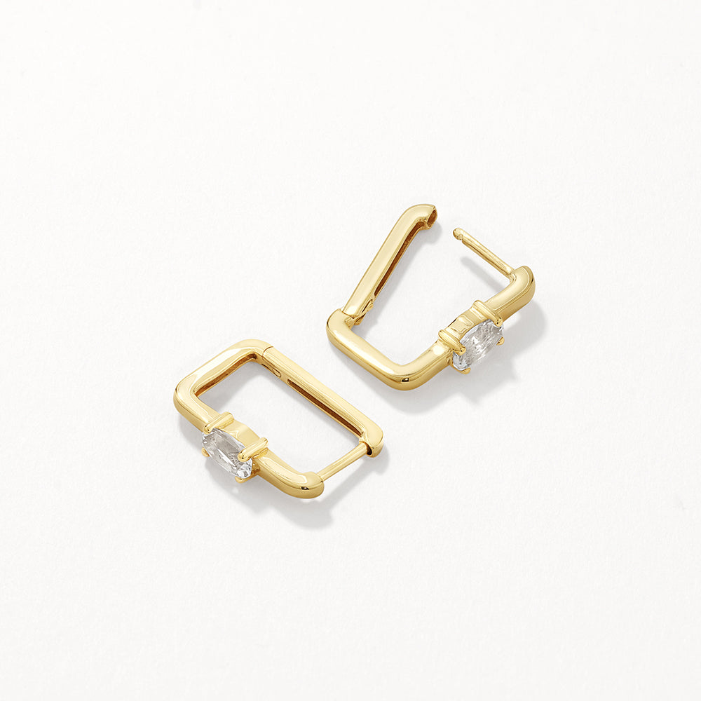 14K Gold White Topaz Paperclip Hoop Earrings for Women - Elegant Everyday Jewelry for Office & Date Night