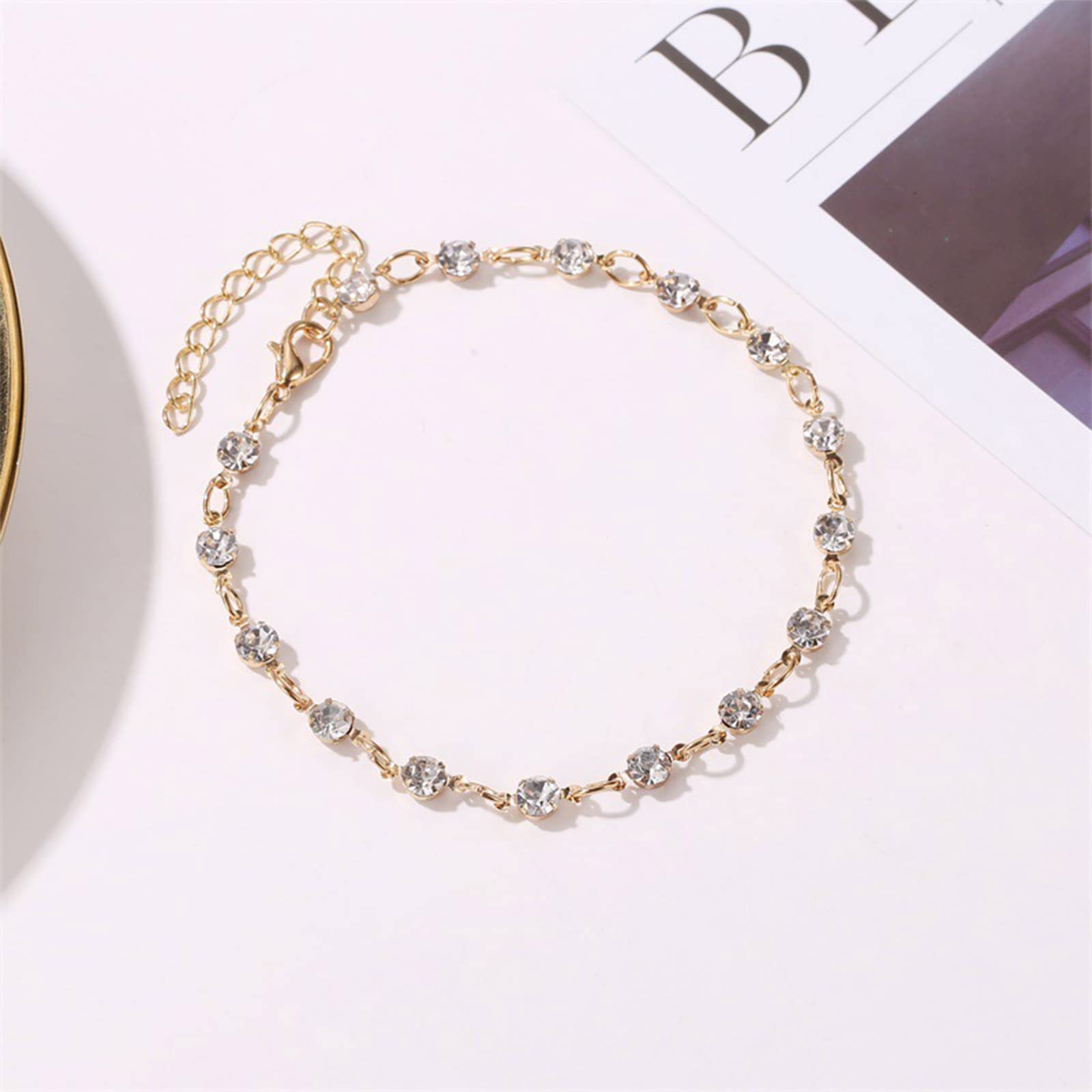 Boho Crystal Anklet Bracelet for Women - 18K Gold Plated CZ Rhinestone Satellite Chain Ankle Jewelry - Minimalist Beach Foot Chain Gift for Her | Perfect for Summer Vacations, Weddings, and Boho Fashion Accessories
