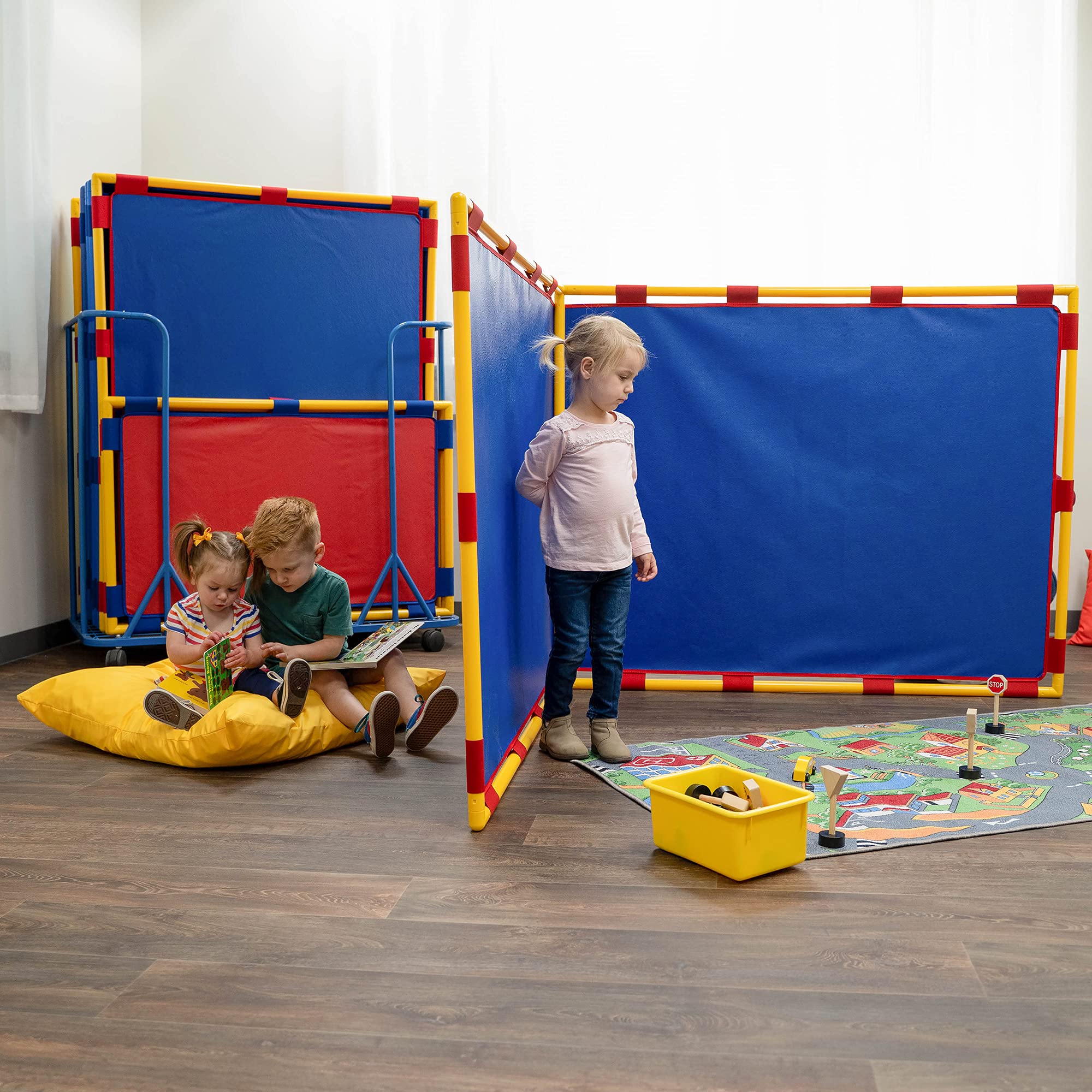 Children's Big Screen Right Angle PlayPanel - Kids Room Divider & Classroom Privacy Screen in Blue | Perfect for Daycares, Preschools & Homeschool Learning Spaces