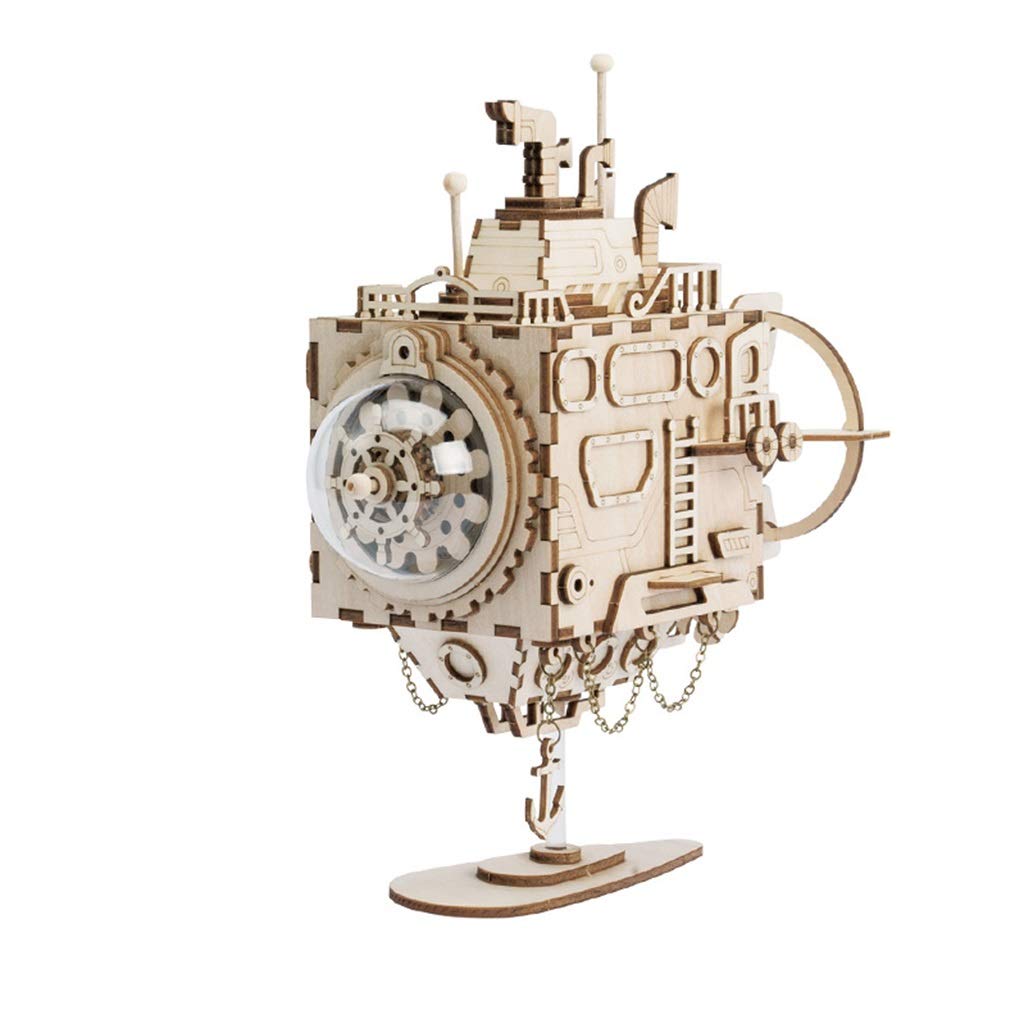 FEANG DIY Wooden Music Box Kit - Handmade Mechanical Windup Submarine Puzzle with Musical Mechanism | Perfect Gift for Adults & Teens | Birthday, Anniversary, Home Decor