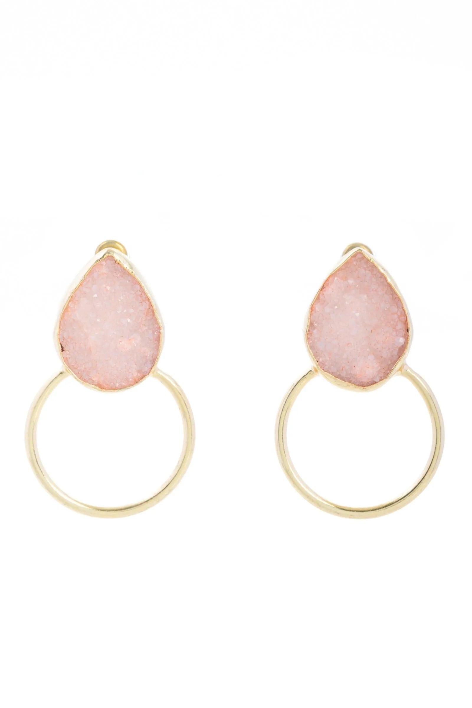 Boho Hoop Druzy Earrings for Women - Natural Stone Dangle Earrings, Handmade Boho Chic Jewelry - Perfect for Festivals, Parties & Everyday Wear