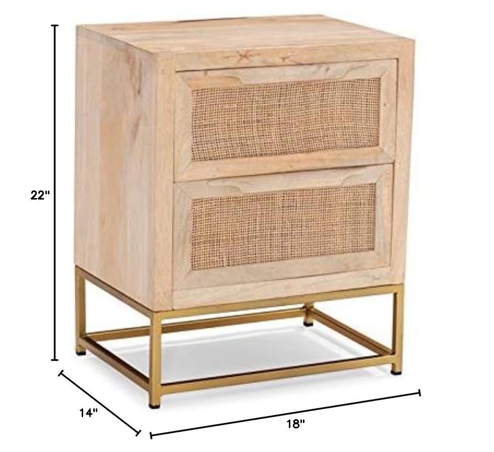 Pemberly Row 2-Drawer Transitional Wood and Metal Side Table in Natural Gold Finish - Perfect for Living Room, Bedroom, or Office Accent Furniture