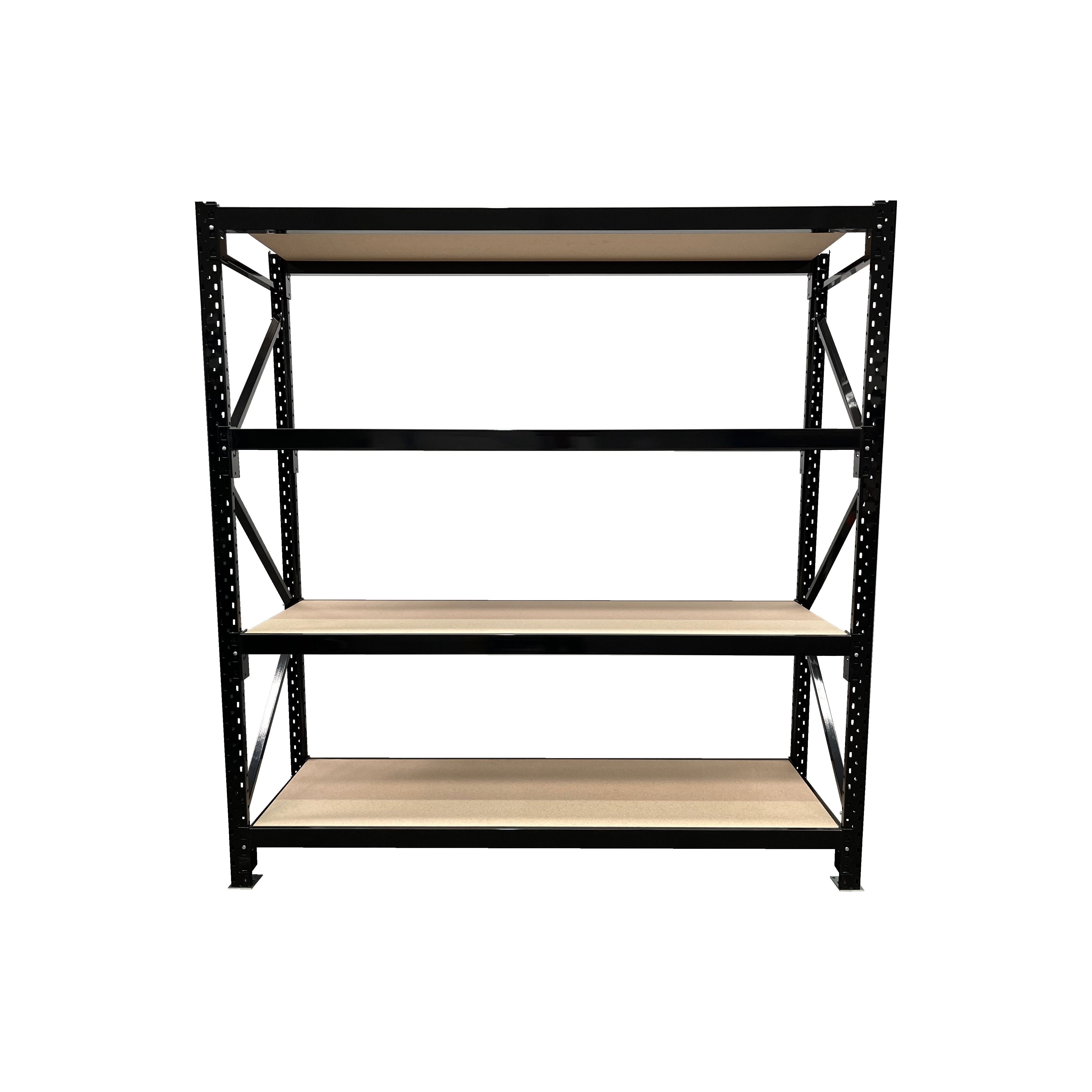 Black Longspan Shelving Starter Bay with 4 Levels - Heavy Duty Industrial Storage Rack for Warehouse, Garage & Home Organization