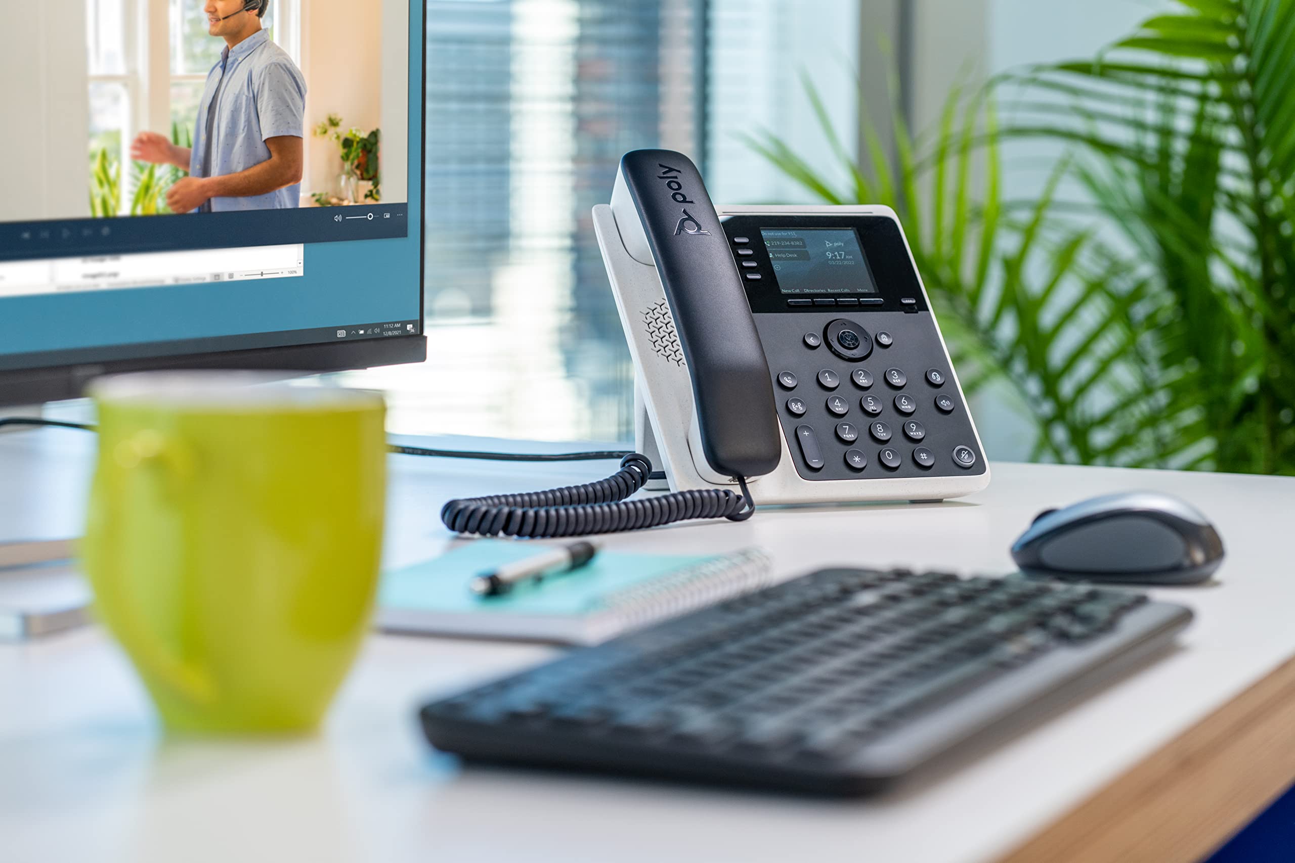 Plantronics Poly Edge E220 IP Desk Phone with 4-Line Keys & Bluetooth – Supports 16 Lines, Mobile & Headset Pairing – Ideal for Office Common Areas, Conference Rooms & Call Centers