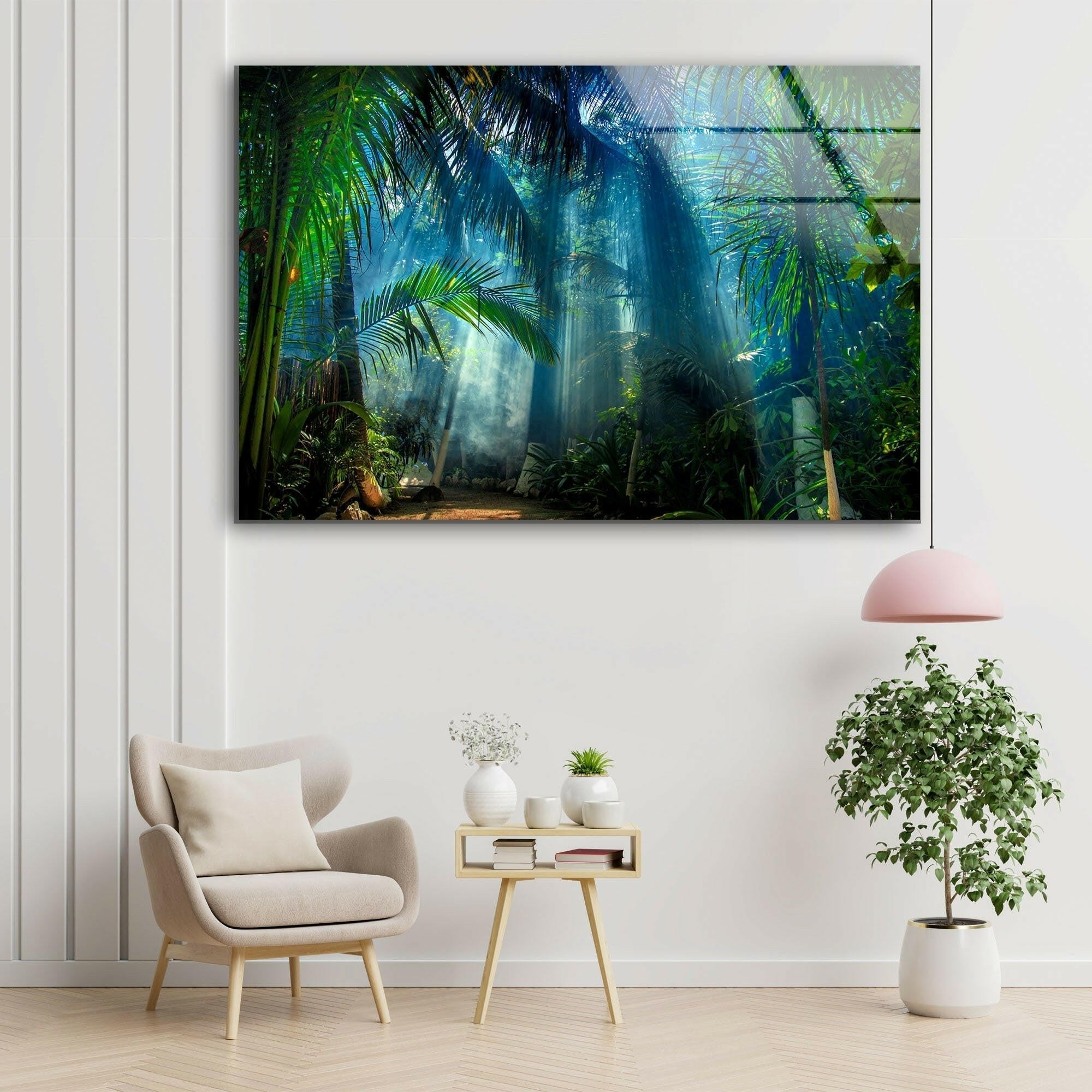 Amazon Rainforest Glass Wall Art - Handmade Nature Inspired Decor for Living Room, Bedroom & Office - Stunning Tropical Forest Scenery for Home & Office Decor