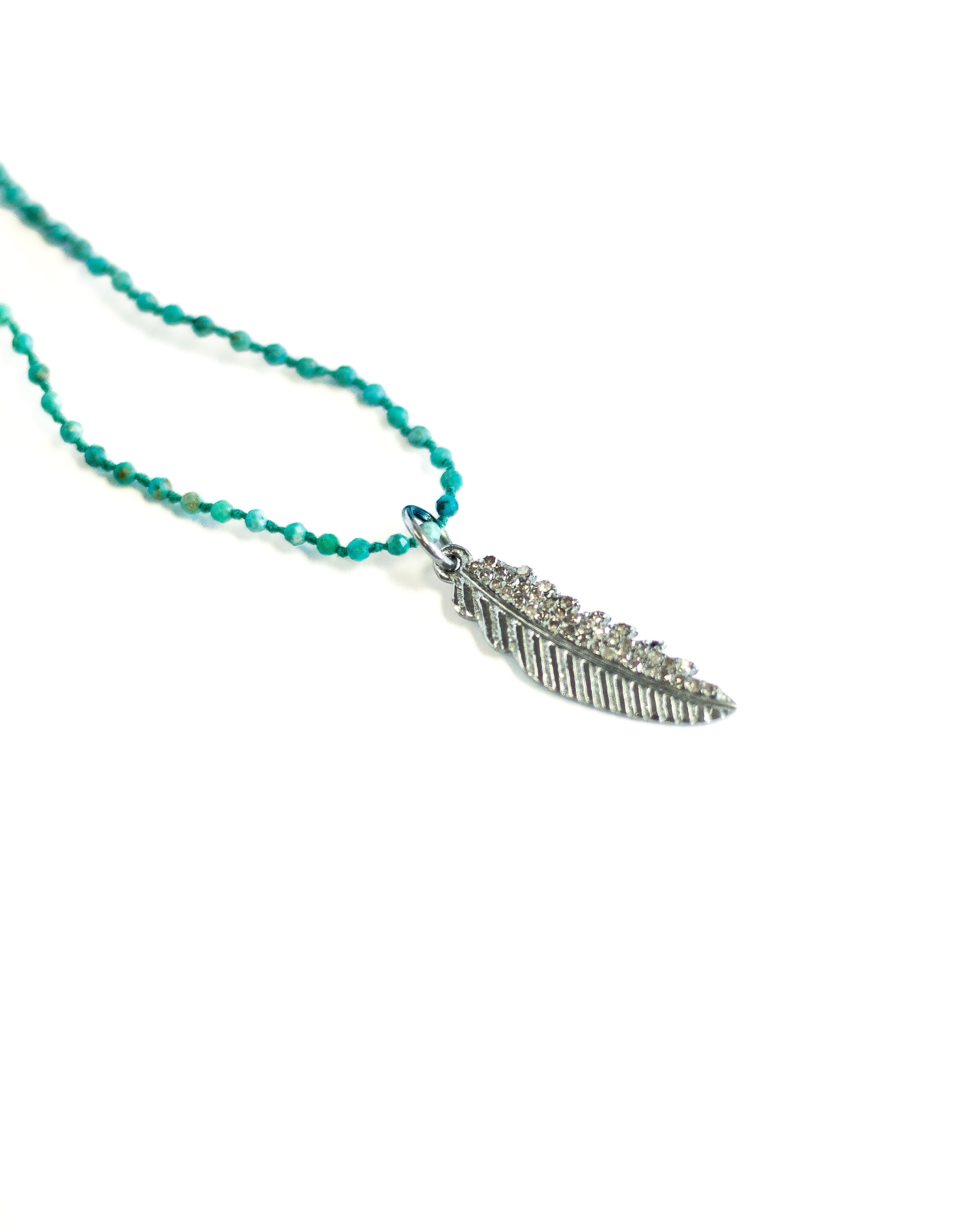 Exquisite Turquoise & Diamond Feather Pendant Necklace - Handcrafted Jewelry for Women | Perfect for Weddings, Parties & Boho Fashion