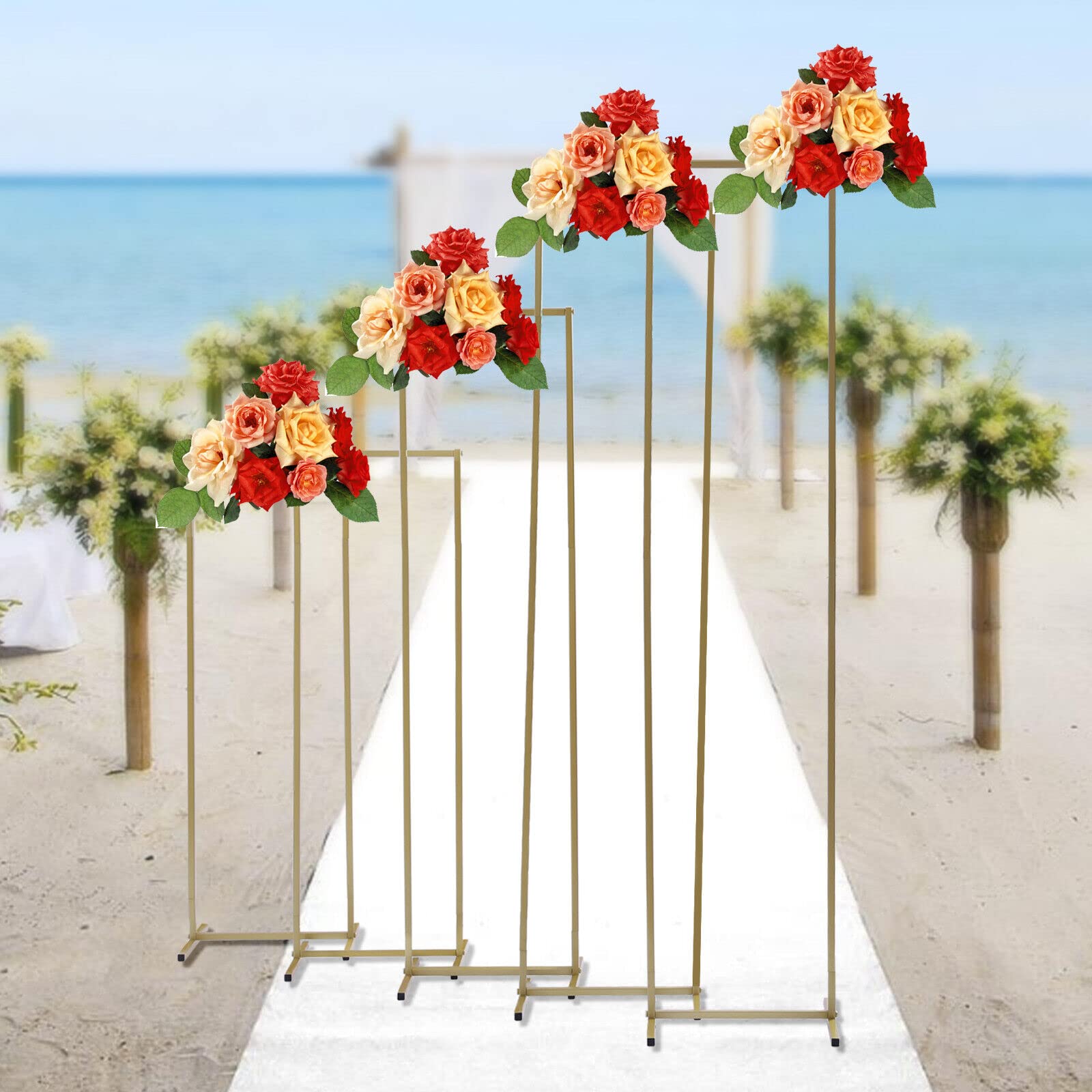 5Pcs Gold Metal Vase Stands for Flower Arrangement - Square Column Display Stand with Stable Base for Outdoor Garden Party, Wedding Centerpieces, Celemony Decorations - Multi-Height Design for Balloon Backdrops & Home Decor