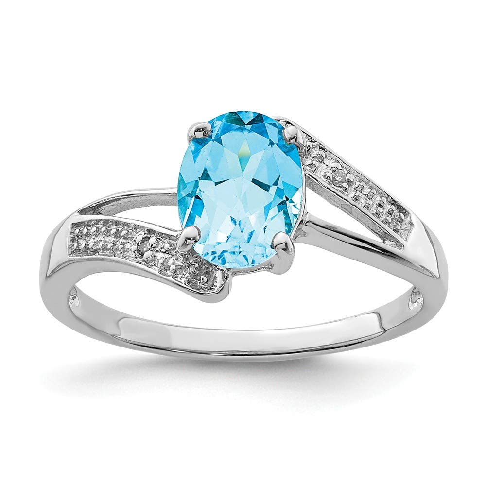 925 Silver Swiss Blue Topaz & Diamond Ring for Engagement