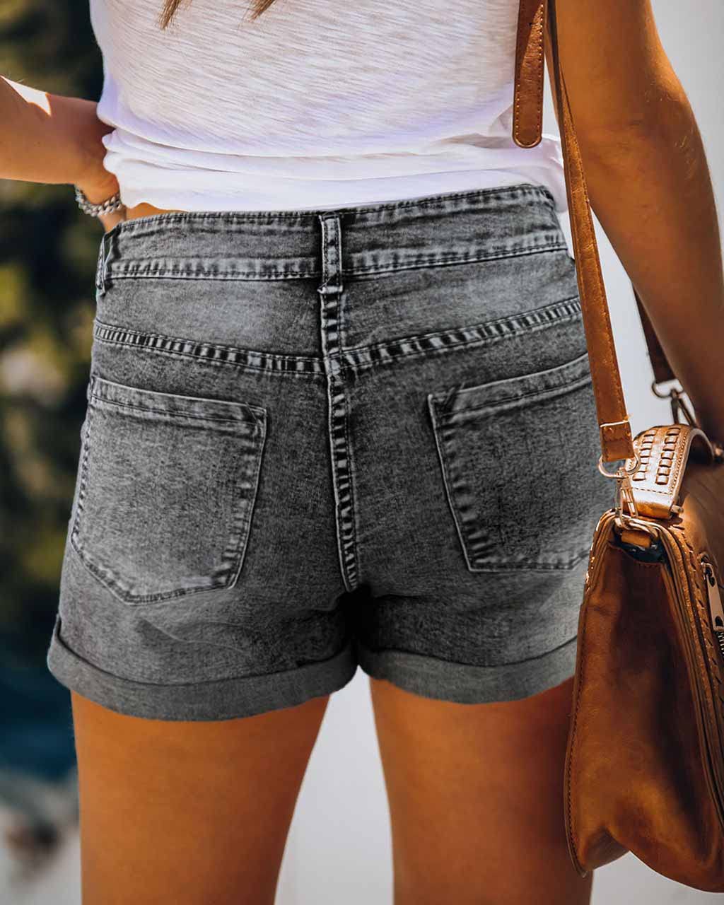 Women's High Waisted Ripped Denim Shorts - Stretchy Comfort Fit with Cuffed Hem - Trendy Distressed Jean Shorts for Summer Outfits, Beach Vacations & Casual Street Style