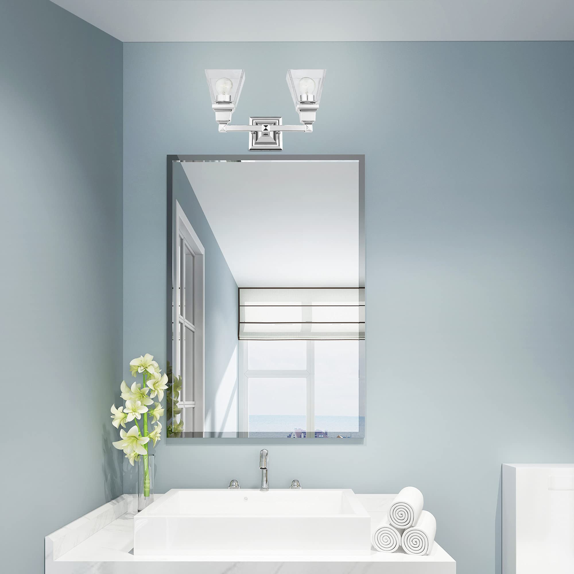 Livex Lighting 17172-02 2-Light Polished Brass Bathroom Vanity Light Fixture - Perfect for Modern Bathroom, Powder Room & Dressing Area Lighting