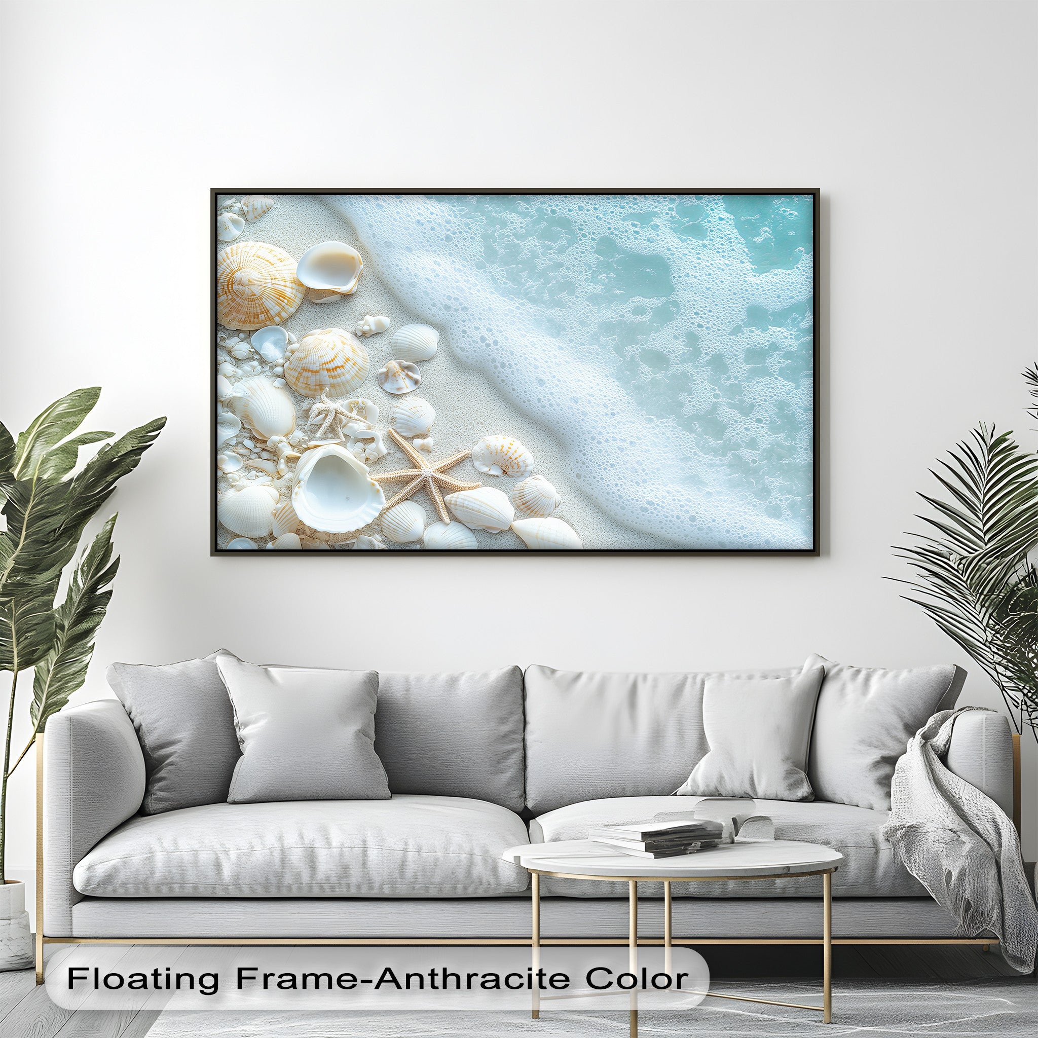 Coastal Calm Seashells and Shoreline Foam Canvas Print - Beach Themed Wall Art for Living Room, Bedroom & Office Decor