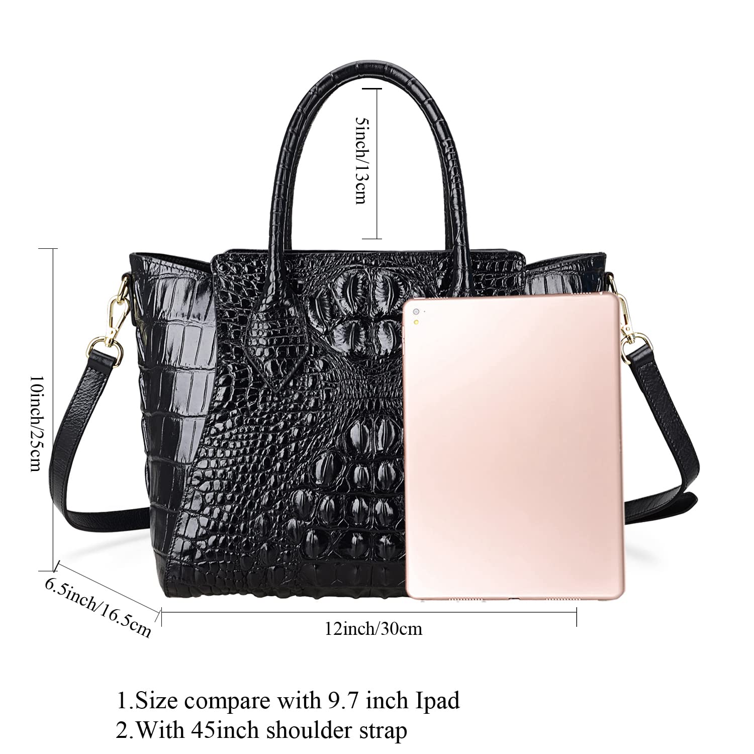 PIJUSHI Designer Crocodile Handbags for Women - Genuine Leather Top Handle Shoulder Bag Purse | Luxury Office Work & Evening Party Handbag