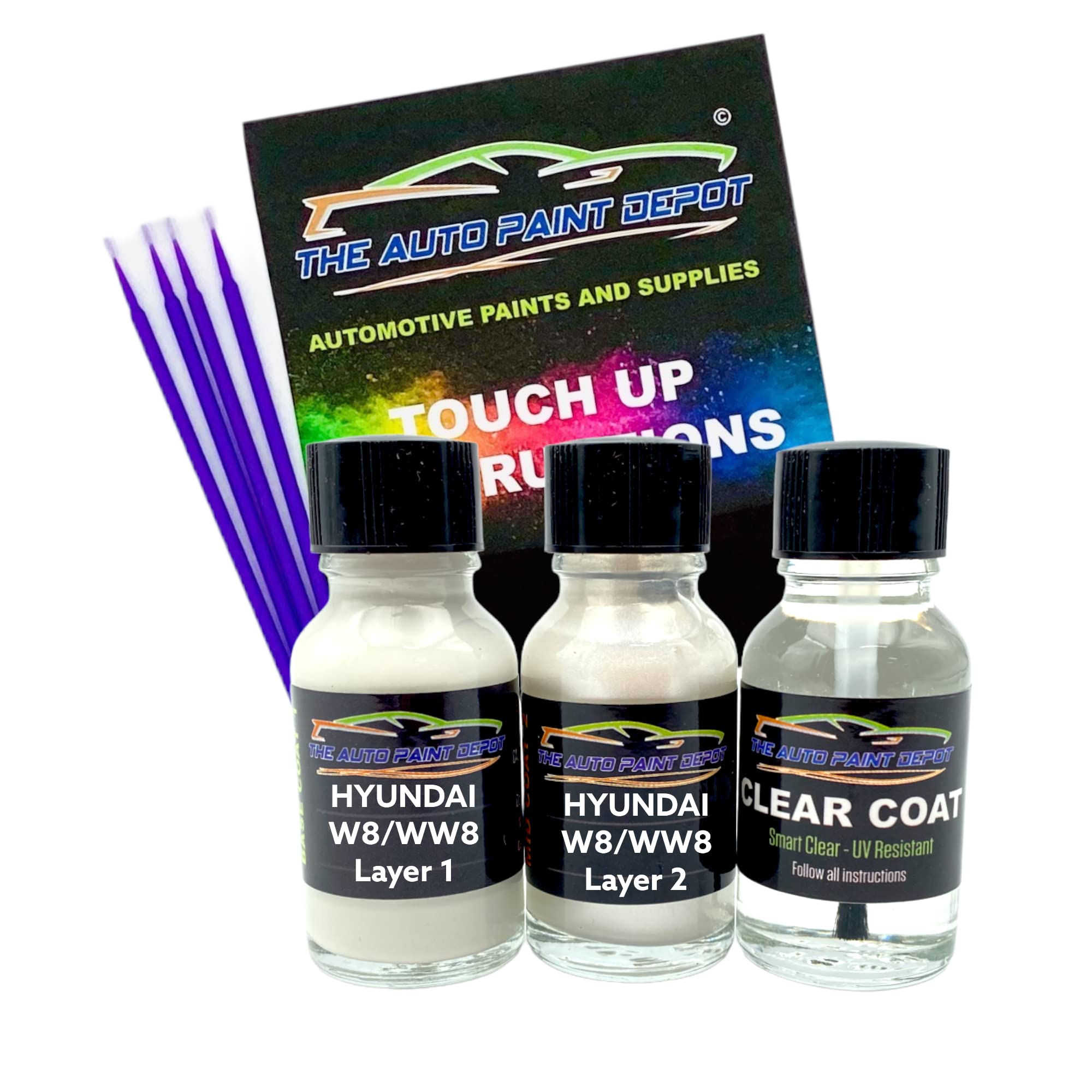 Hyundai Touch Up Paint Quartz White Tricoat WW8 - Perfect Match for All Hyundai Models & Years (0.5oz with Clear Coat) | Fix Chips, Scratches on Doors, Bumpers & Hood