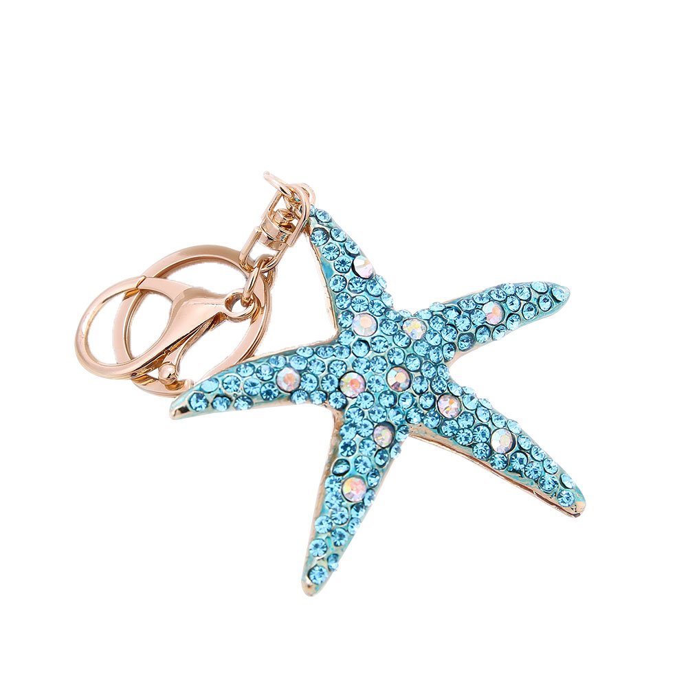 Sparkling Starfish Rhinestone Keychain - Elegant Blue Pendant for Keys, Bags, Phones & Car Decor | Perfect Gift for Beach Lovers & Summer Accessories