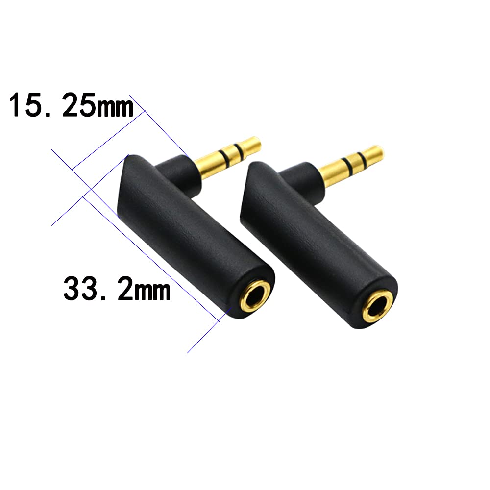 3.5mm Right Angle Male to Female Audio Adapter - Gold Plated TRS Stereo AUX Connector (2 Pack) - Compatible with Headphones, Tablets, MP3 Players & Speakers - Perfect for Tight Spaces & Cable Management