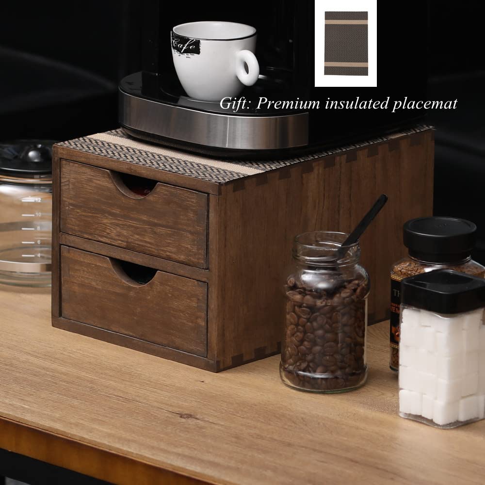 Wooden Drawer Organizer for Coffee Pods & Cutlery - K-Cup Storage with Detachable Partition - Kitchen Countertop & Desktop Organization Accessory | Perfect for Keurig Capsules, Utensils, Office & Home Use
