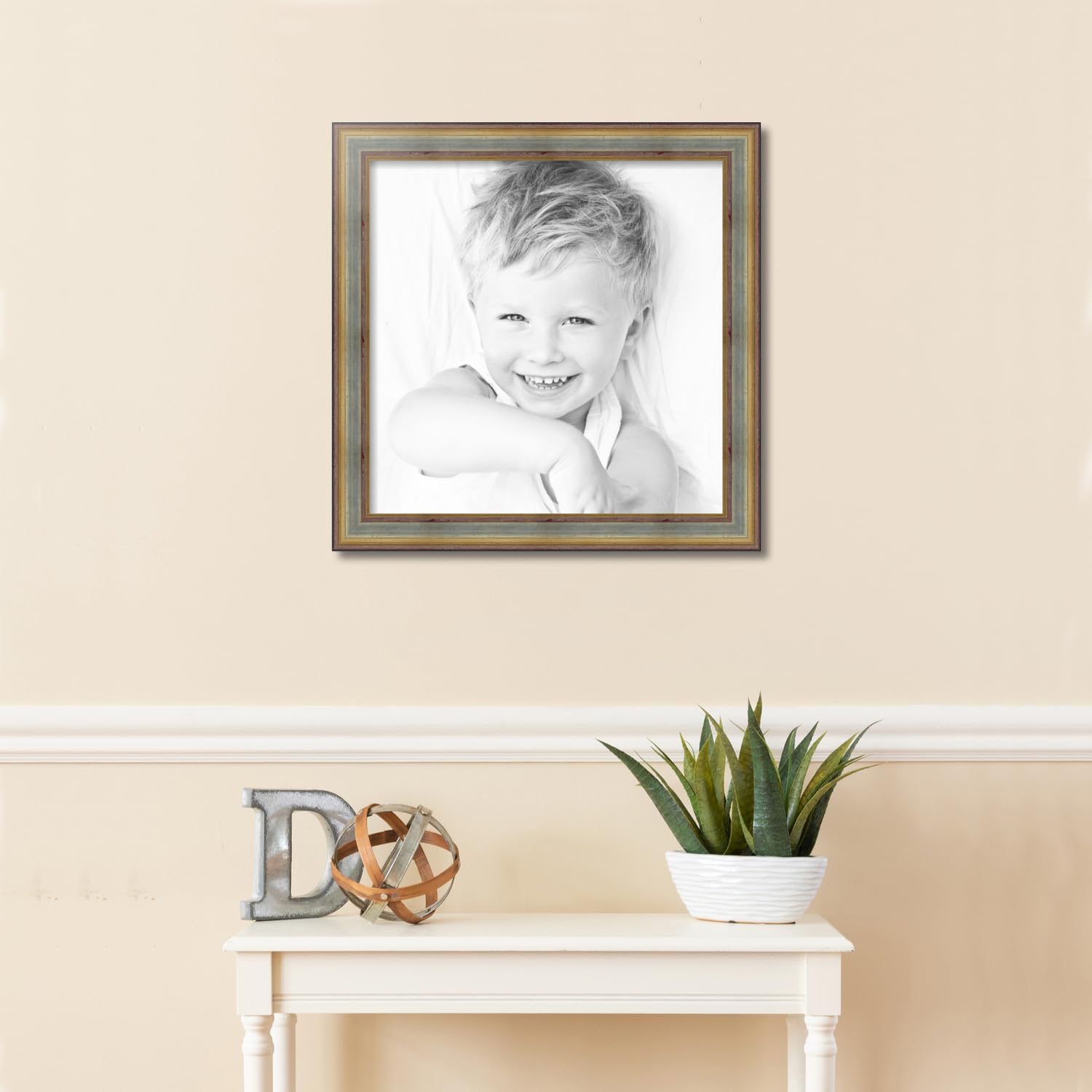 ArtToFrames 20x20 Inch Silver Picture Frame with Gold Accents - Premium Wood Photo Frame for Wall Display (WOMD1087-20x20) - Perfect for Home Decor, Wedding Photos, and Office Artwork