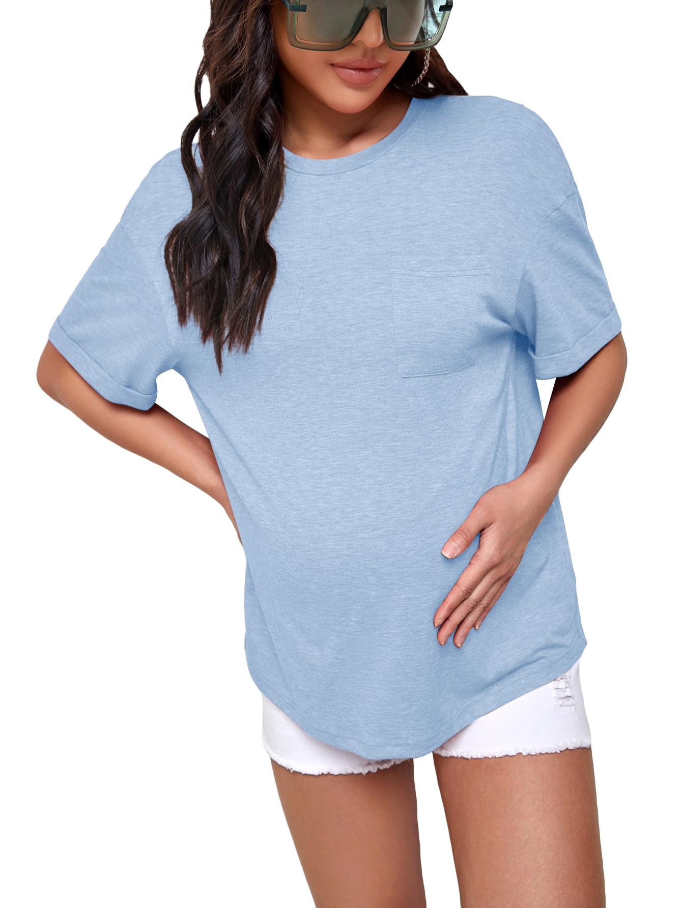 Verdusa Women's Maternity Drop Shoulder Short Sleeve Loose T-Shirt Top - Comfortable Pregnancy Clothes for Casual Wear & Nursing