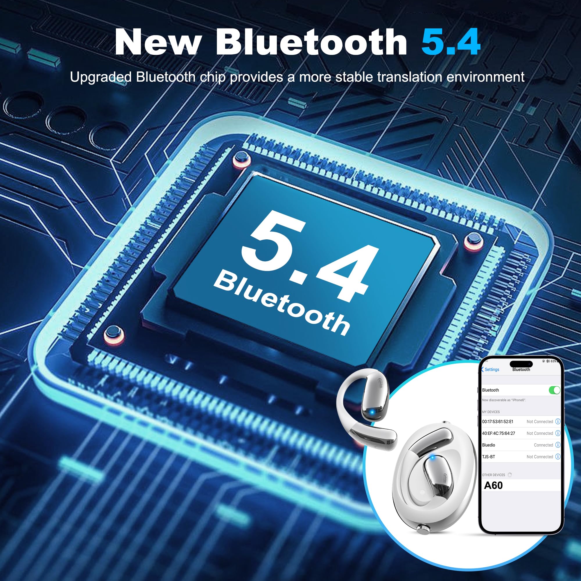 Wireless Earbuds with AI Real-Time Language Translation - 3-in-1 Bluetooth Headphones with HD Sound & 75Hrs Playtime for Business Meetings, Language Learning & International Travel (White, No Subscription Fee) - Perfect for Multilingual Conversations & Hands-Free Calls