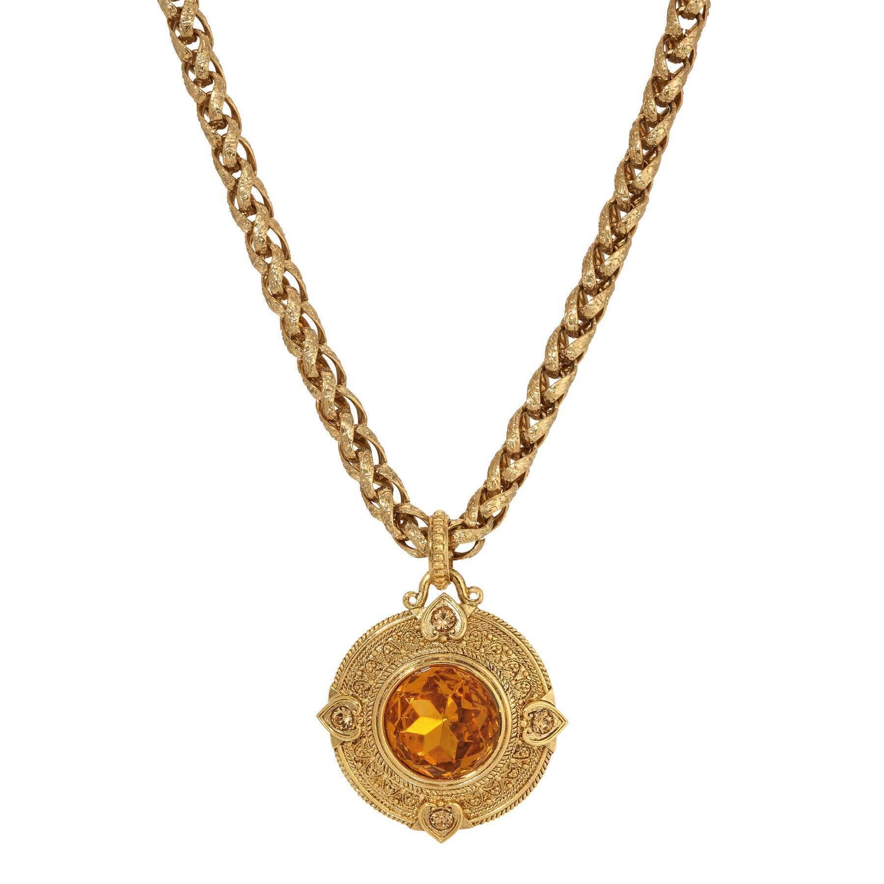 1928 Jewelry Heart & Topaz Crystals Round Pendant Necklace - 16