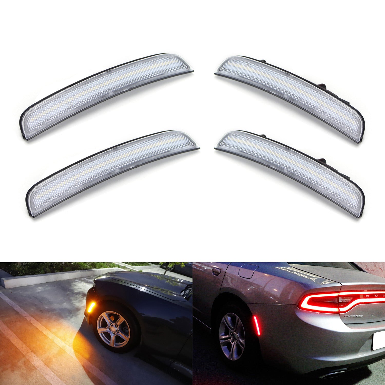 15-Up Dodge Charger Clear Lens Front Amber Rear Red LED Side Marker Lights - Enhanced Visibility & Safety for Night Driving & Off-Road Adventures