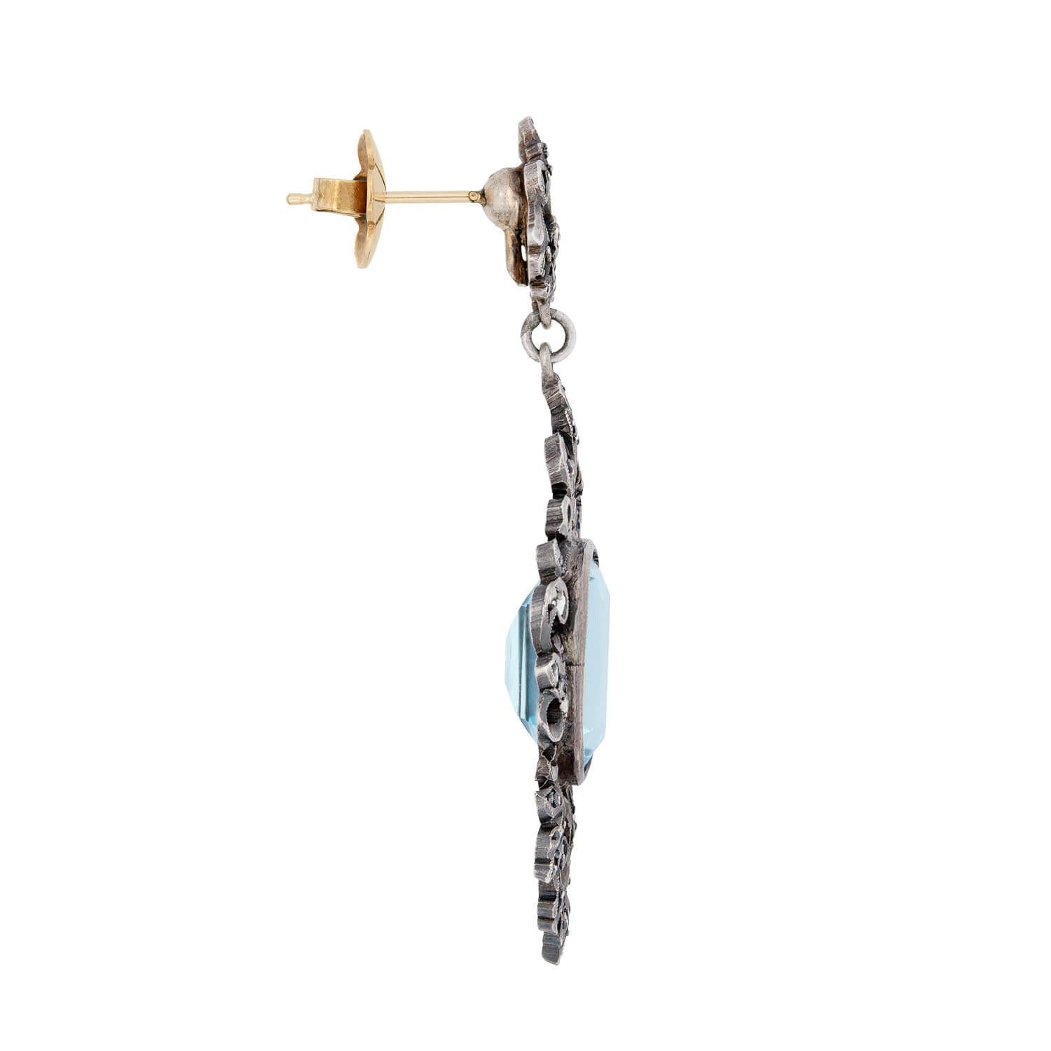 Victorian Style Sterling Silver & 14k Gold Diamond Dangle Earrings - Elegant Vintage Jewelry for Weddings, Parties & Special Occasions