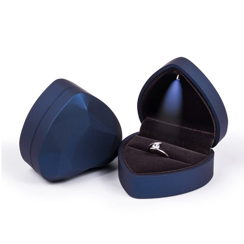4EAELove Heart Blue LED Jewelry Gift Box - Elegant Storage Organizer for Rings, Necklaces, Earrings & Pendants - Perfect for Wedding Proposals, Anniversary Gifts & Jewelry Display