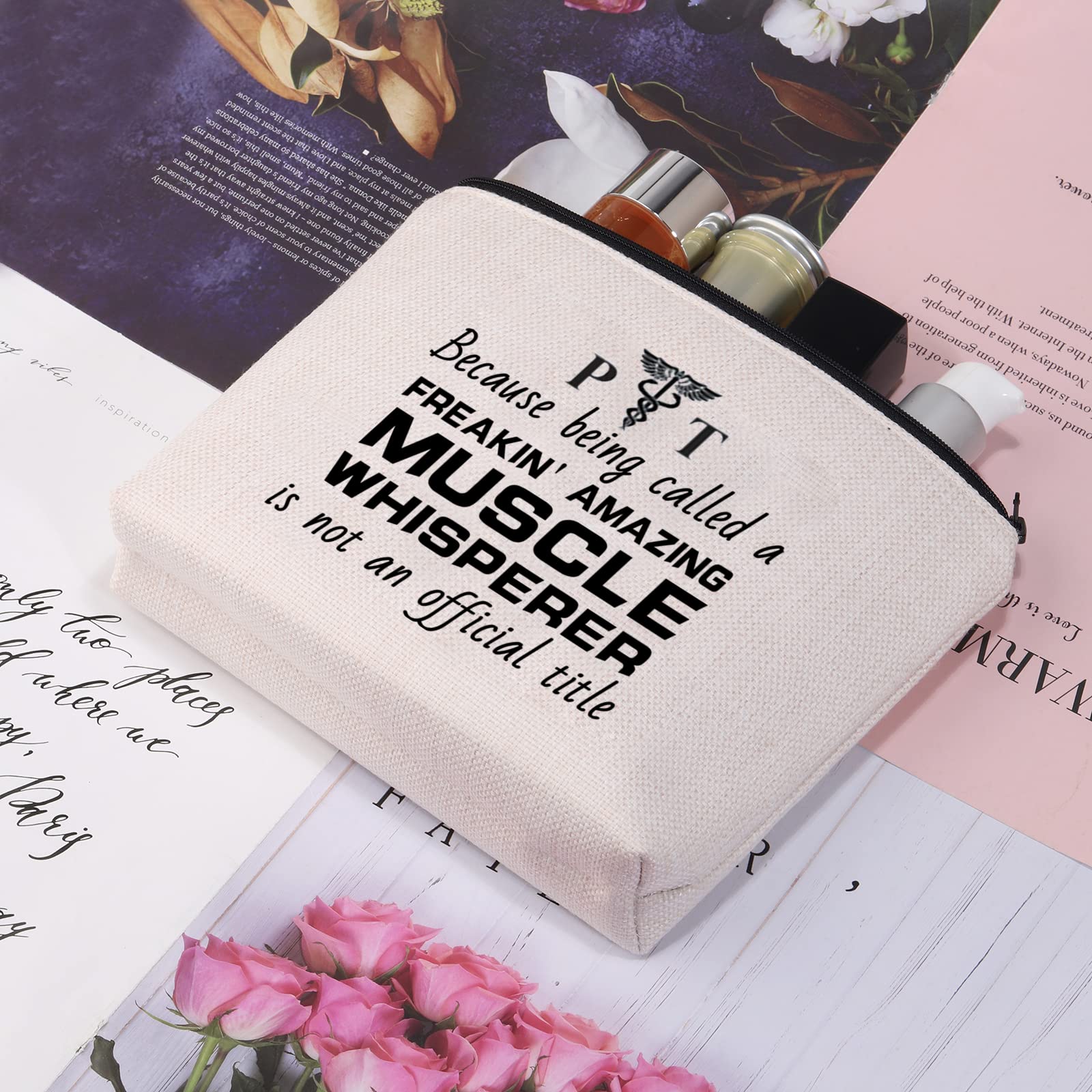 Physical Therapist Gifts - PT Muscle Whisperer Makeup Bag & Zipper Pouch | Perfect for PT Graduation, Appreciation & Retirement Gifts | Durable Travel Cosmetic Bag for Massage Therapists & Healthcare Professionals