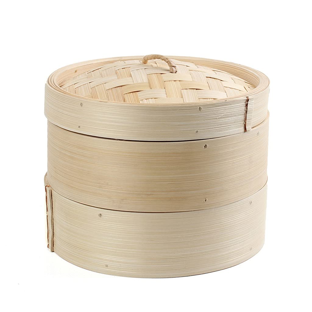 Premium 2-Tier 8-inch Bamboo Steamer Basket Set - Perfect for Steaming Fish, Rice, Vegetables, Dumplings & Snacks | Durable Kitchen Cooking Tool for Asian Cuisine, Healthy Meals & Party Food Prep