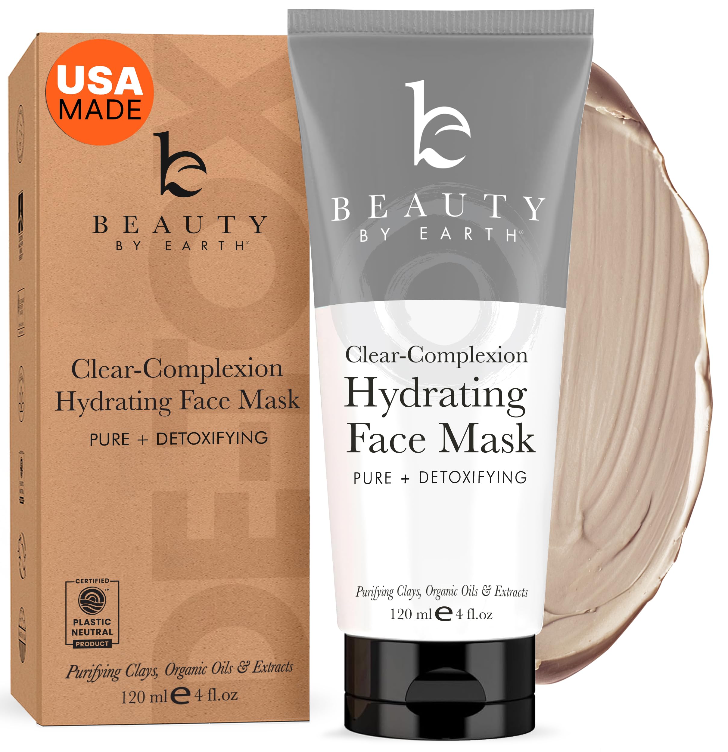 Beauty by Earth Organic Clay Face Mask - USA Made, Natural Ingredients, Non-Drying Pore Cleanser for Women & Men | Deep Cleansing, Minimizes Pores & Controls Oil | Perfect for Acne-Prone & Oily Skin Care Routine
