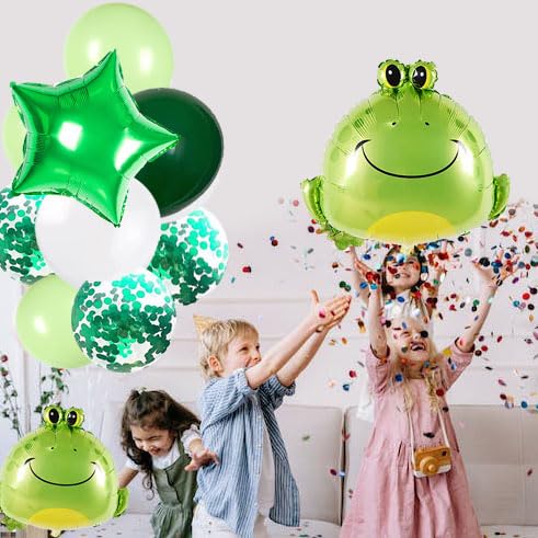 DXary Frog Themed Birthday Party Decorations - 12 Pack Aluminum Foil Balloons Set for Kids Garden Party Supplies (Set B) | Perfect for Outdoor Birthday Celebrations, Baby Showers & Spring Garden Parties