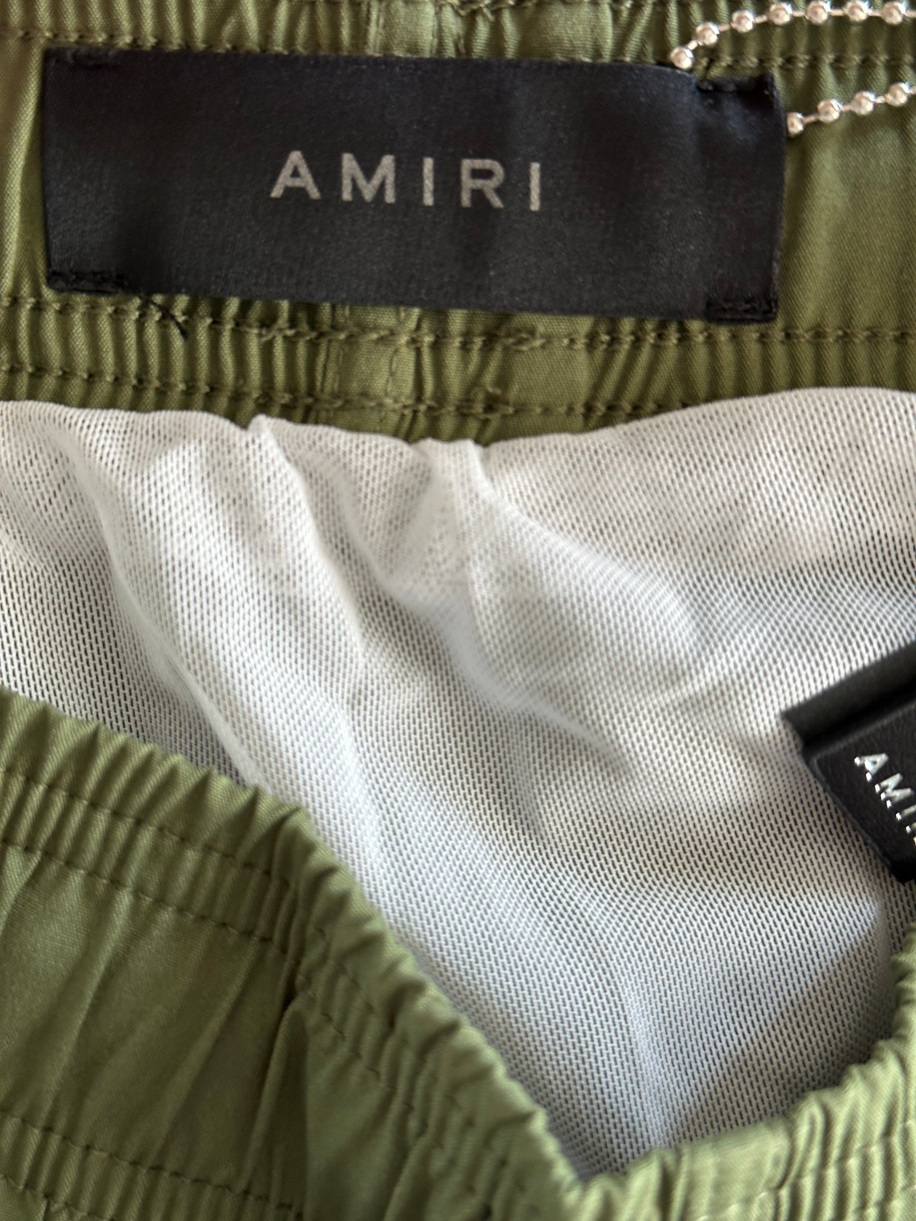 Amiri Men's Military Green & White Core Logo Swim Shorts - Quick-Dry Comfort for Beach, Pool & Summer Vacations