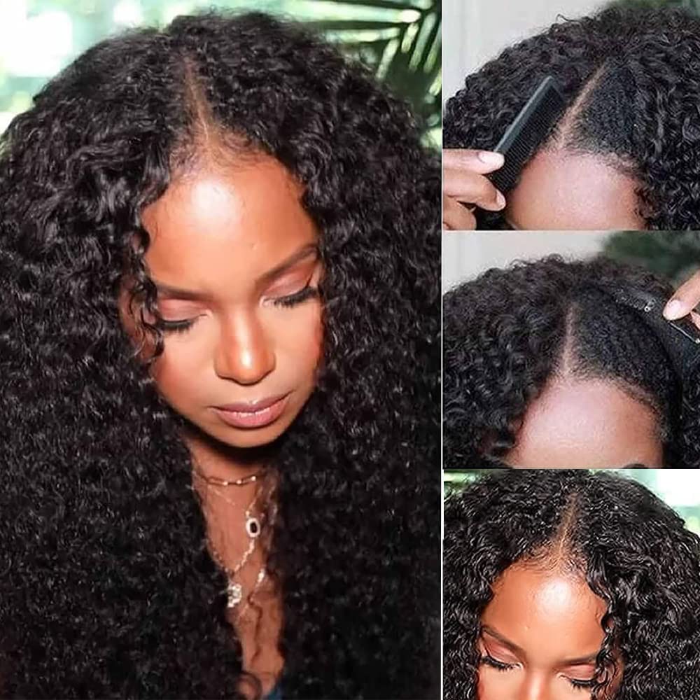 UNICE V Part Curly Human Hair Wig - 180% Density Glueless U Part Wig with Clips | No Lace No Glue No Sew in | Beginner Friendly 18 Inch Wigs for Women | Perfect for Daily Wear, Parties & Special Occasions