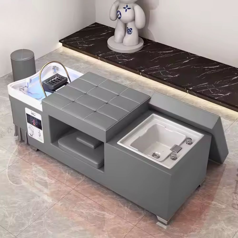 Premium Thai Shampoo Bed with Wood Frame & Steam Function - SalonLand Professional Hair Washing Station with Water Pump for Spa & Salon Use