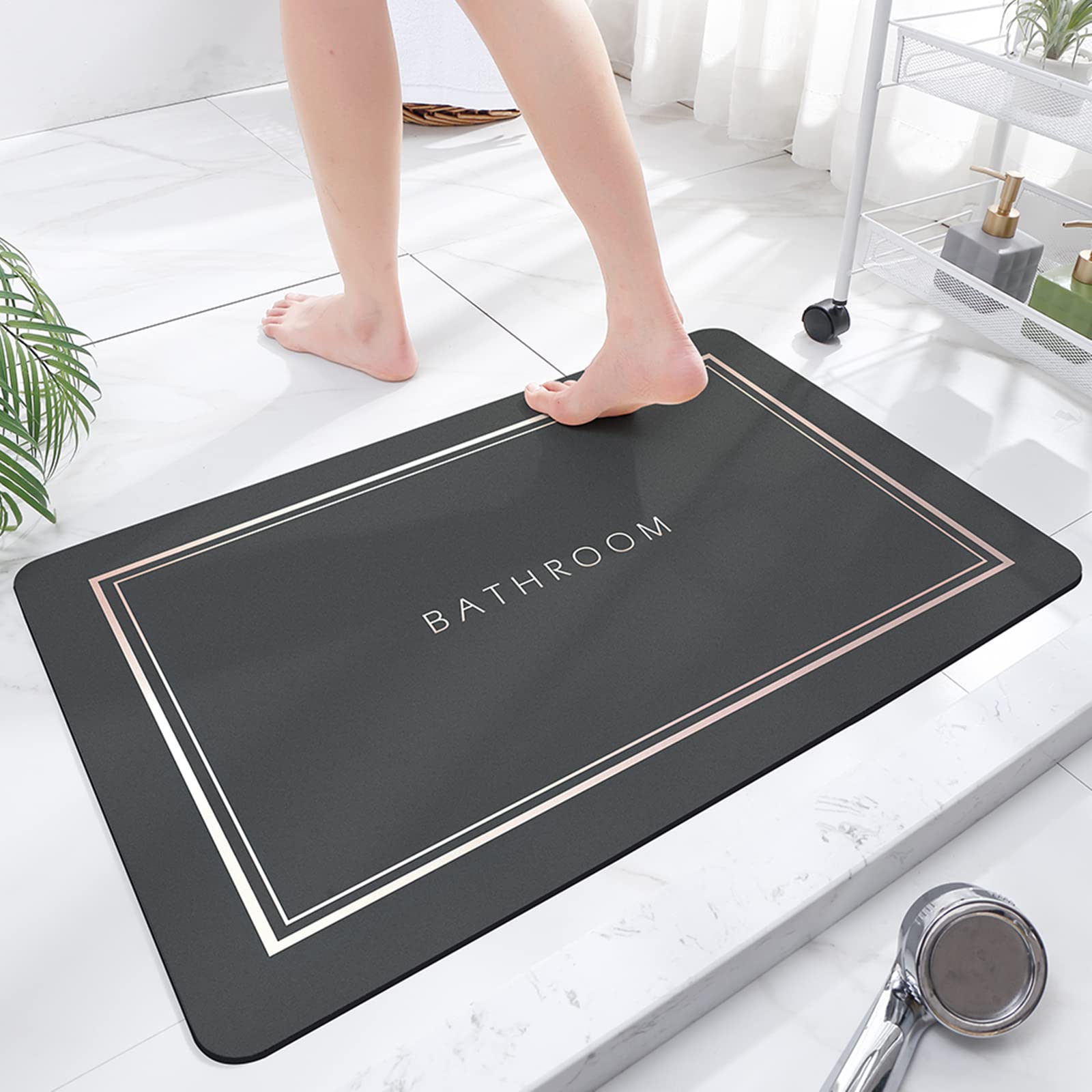 Super Absorbent Bath Mat - Quick-Drying Non-Slip Shower Mat with Rubber Backing, 50x80cm Dark Grey Bathroom Floor Mat for Home - Perfect for Bathrooms, Showers & Wet Areas