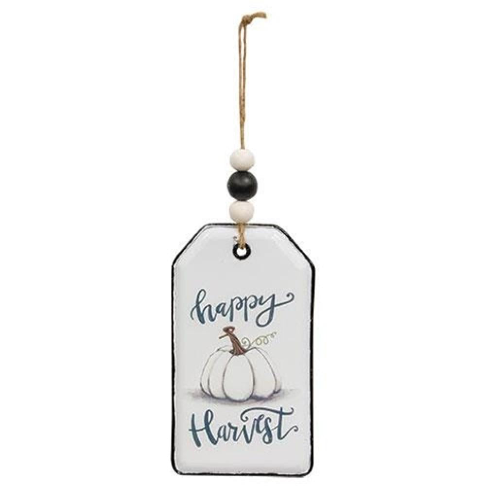 Happy Harvest Pumpkin Enamel Beaded Tag - Fall Decor for Home, Thanksgiving Table Centerpiece, Halloween Party Favors, Gift for Autumn Lovers